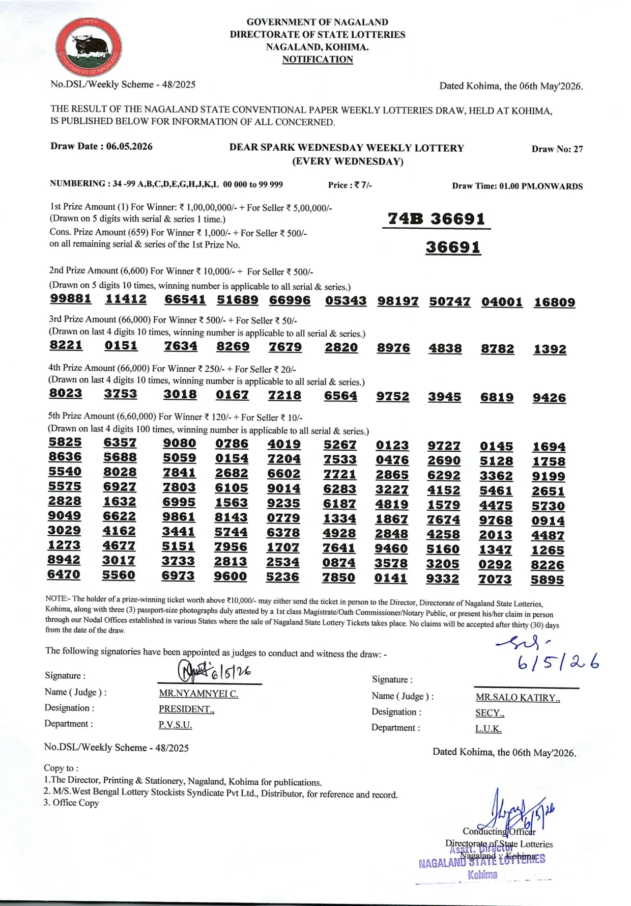 Dear Lottery result 1PM 06.05.2026