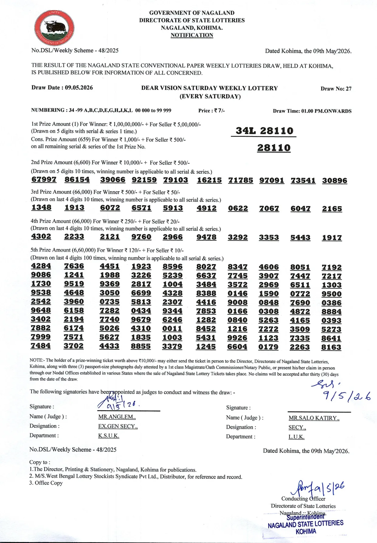 Dear Lottery result 1PM 09.05.2026