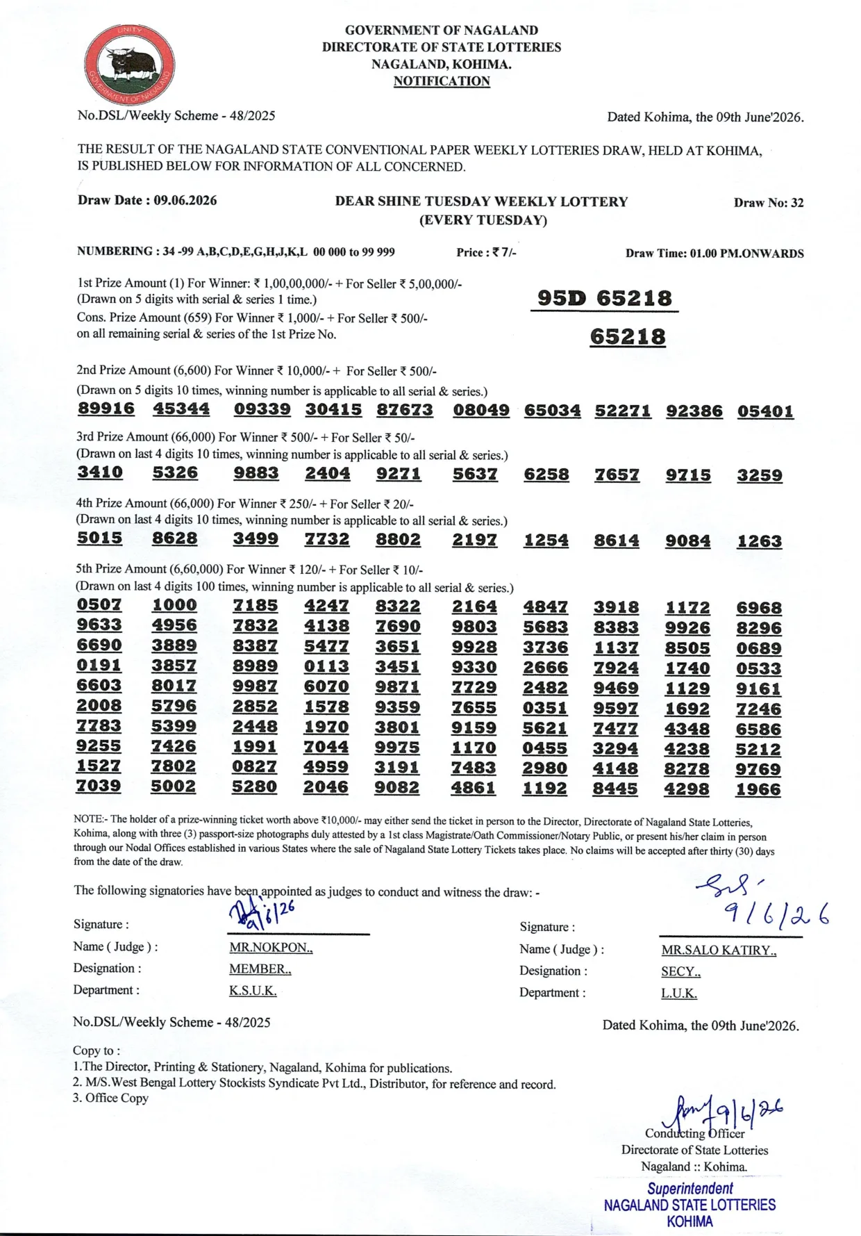 Dear Lottery result 1PM 09.06.2026