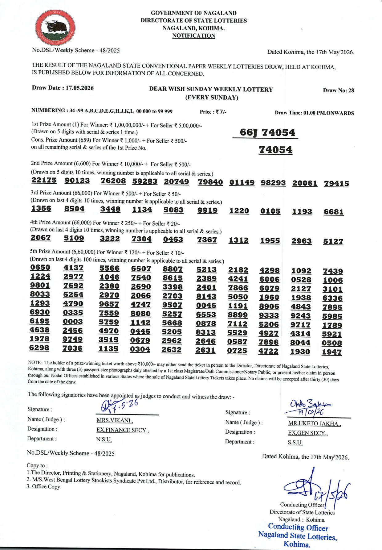 Dear Lottery result 1PM 17.05.2026