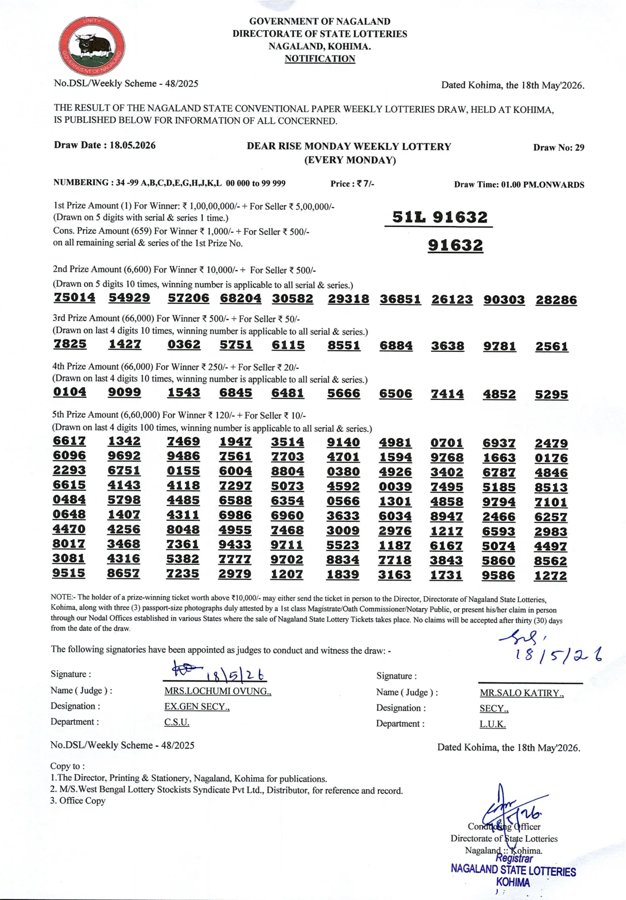 Dear Lottery result 1PM 18.05.2026