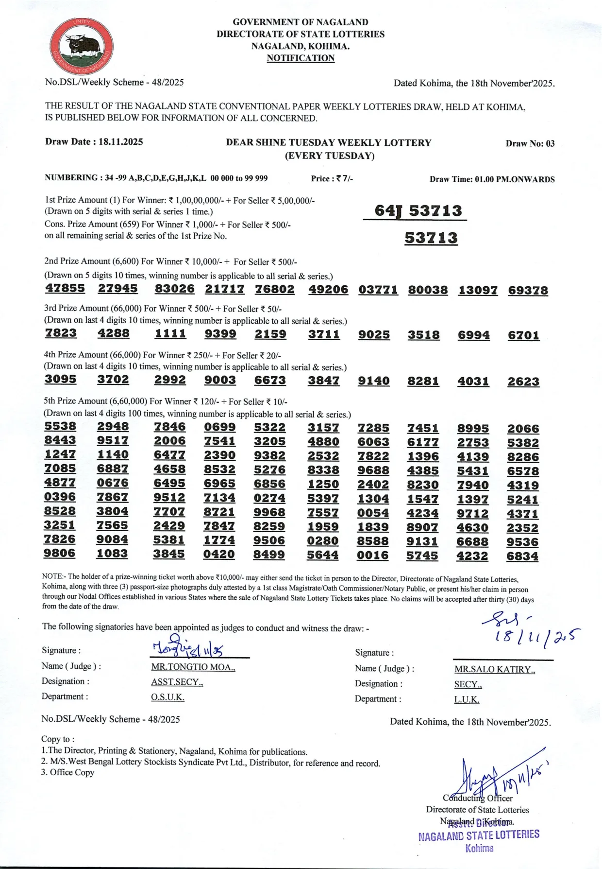 Dear Lottery result 1PM 18.11.2025