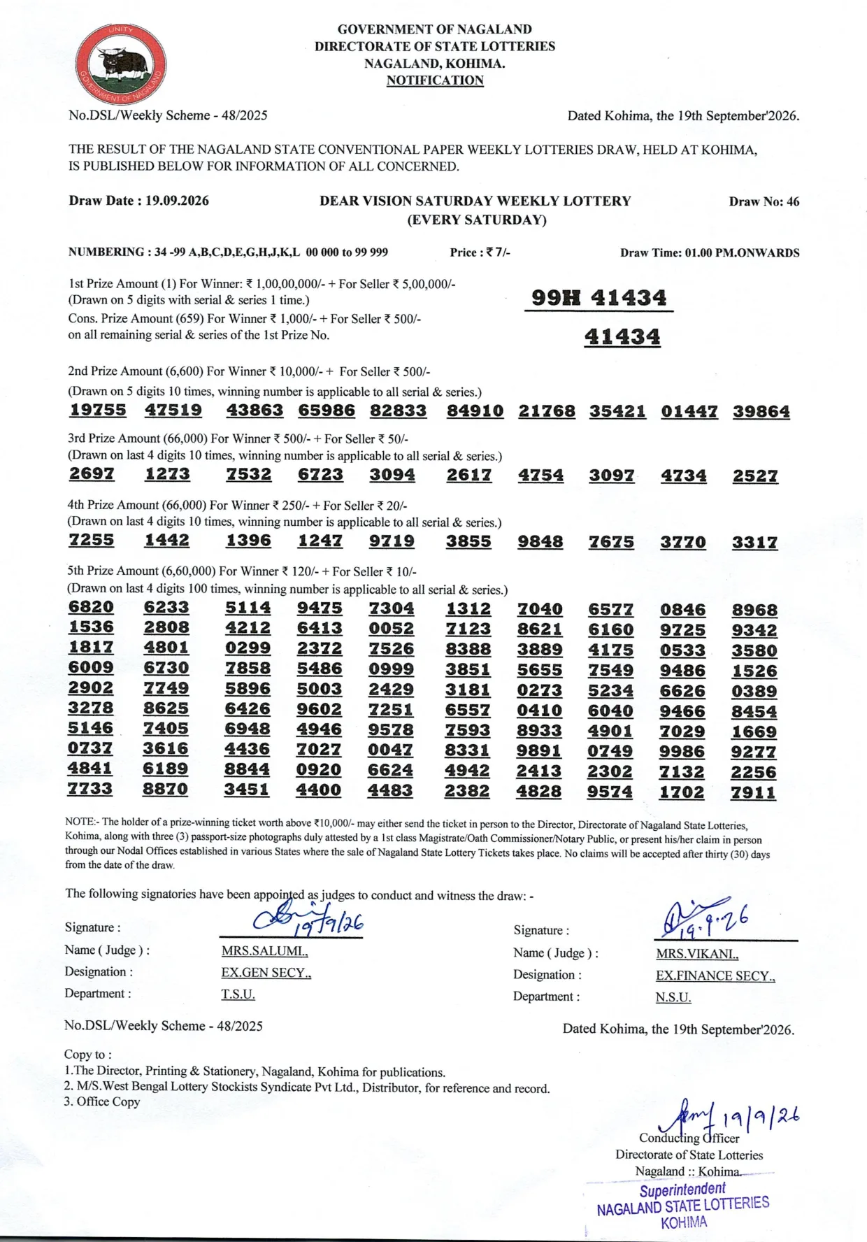 Dear Lottery result 1PM 19.09.2026