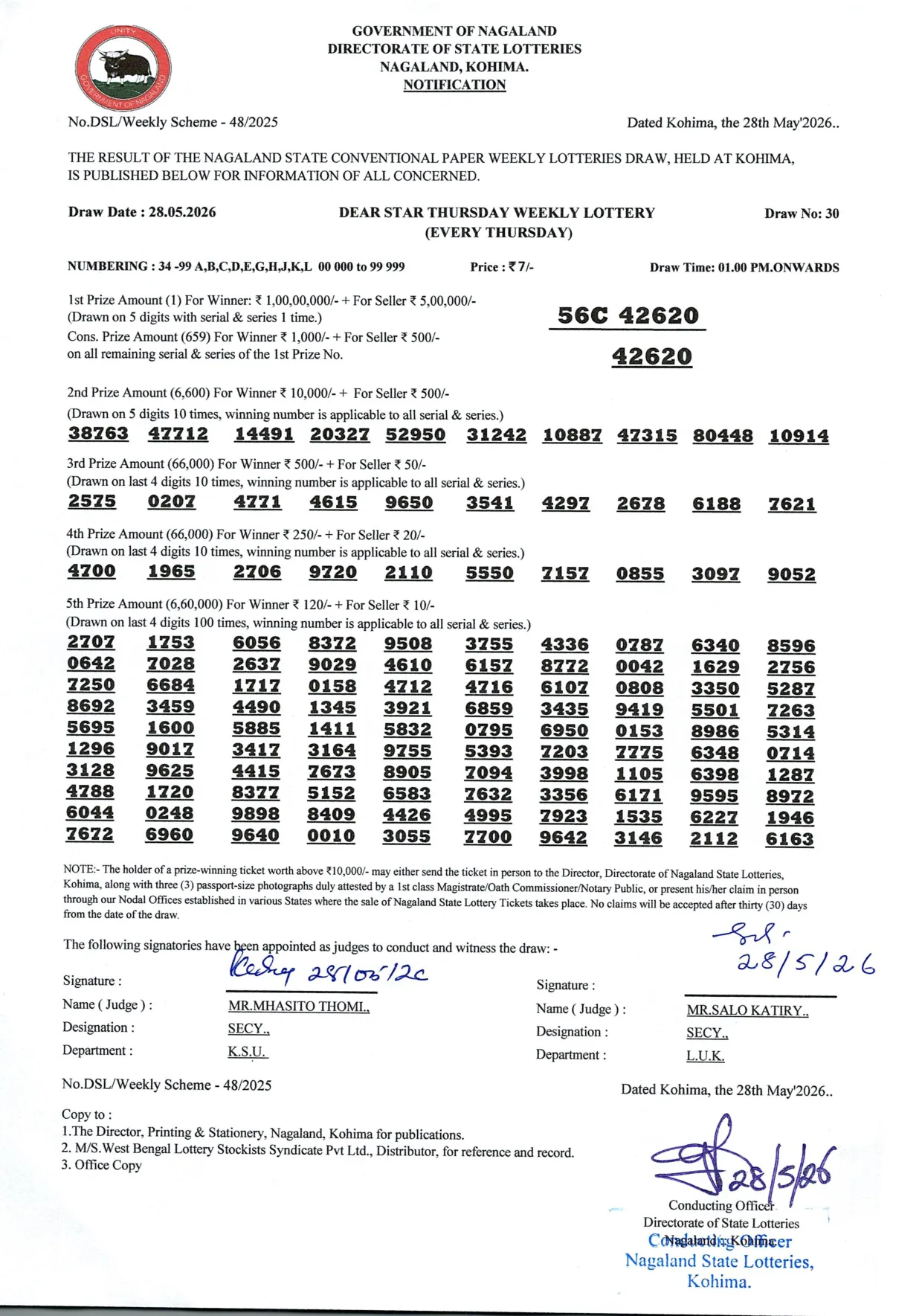 Dear Lottery result 1PM 28.05.2026