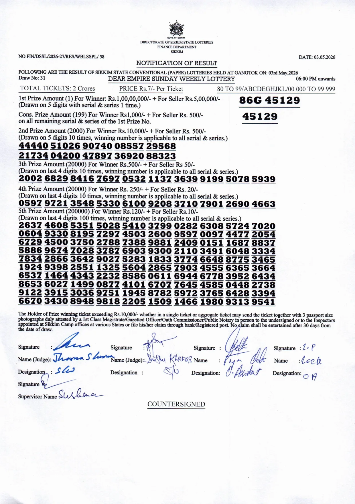 Dear Lottery result 6PM 03.05.2026