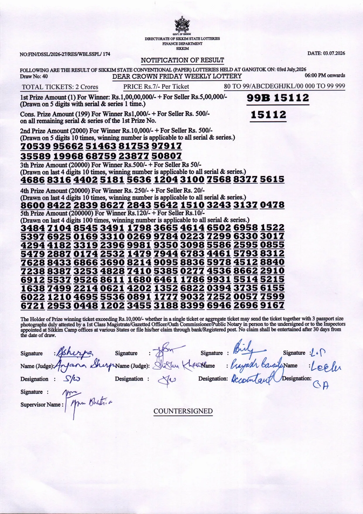 Dear Lottery result 6PM 03.07.2026