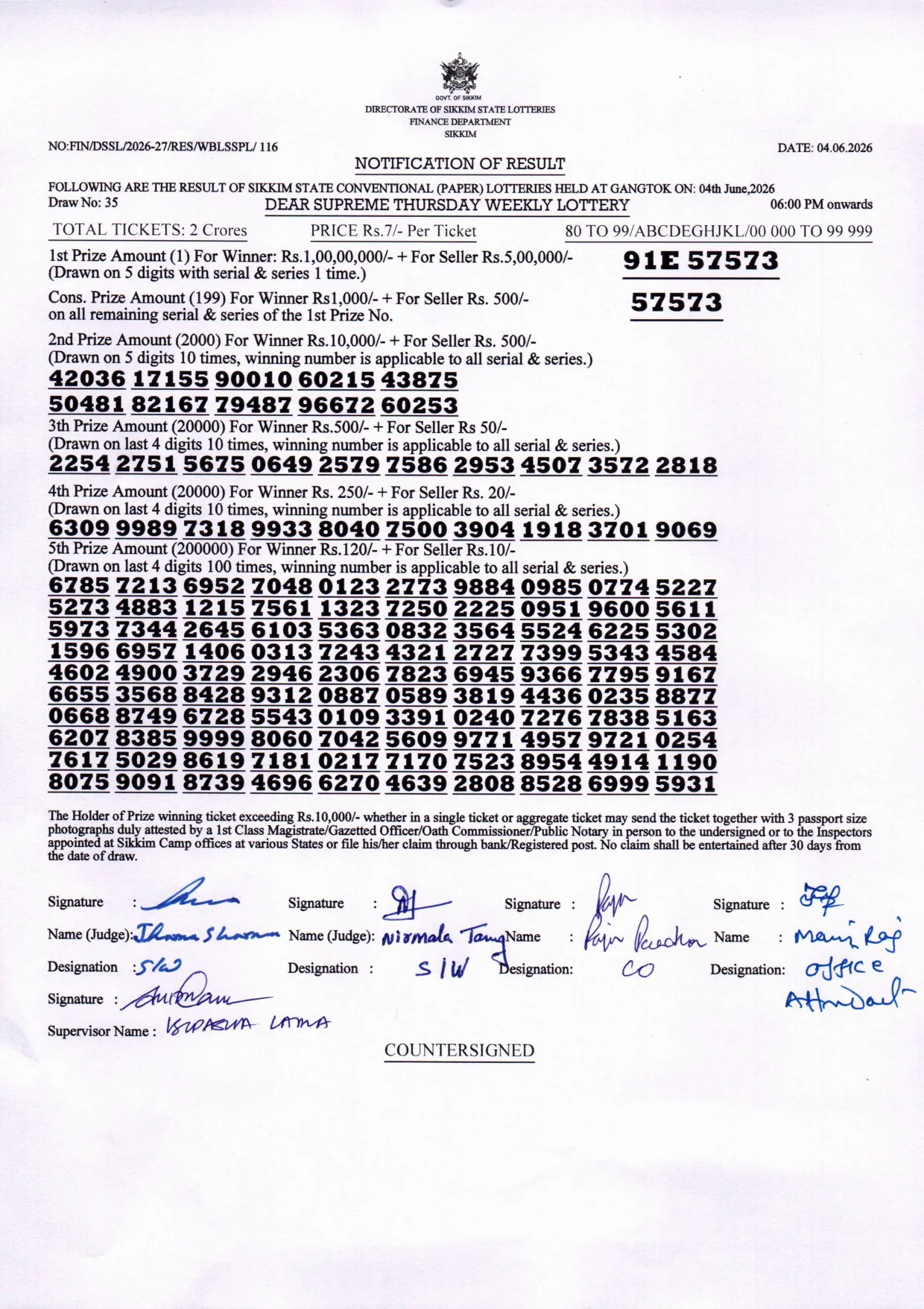 Dear Lottery result 6PM 04.06.2026