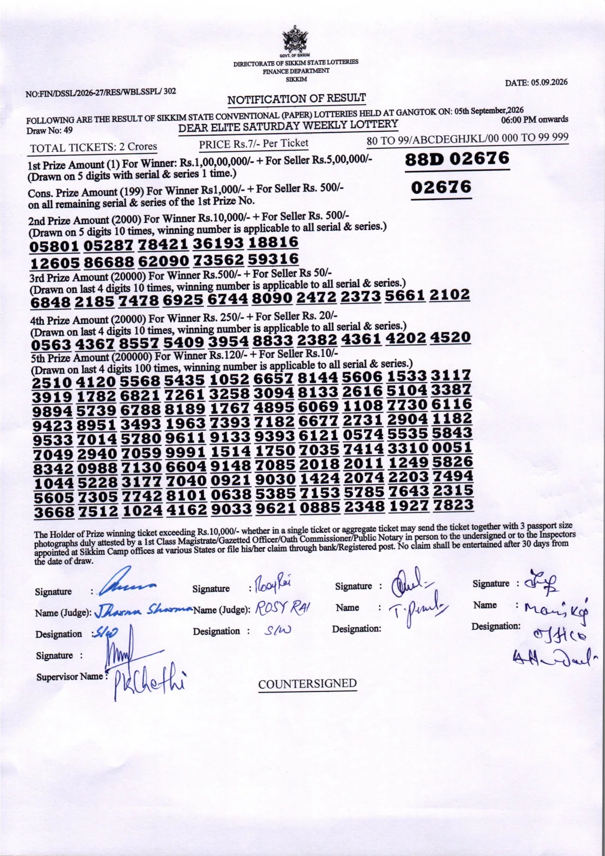 Dear Lottery result 6PM 05.09.2026
