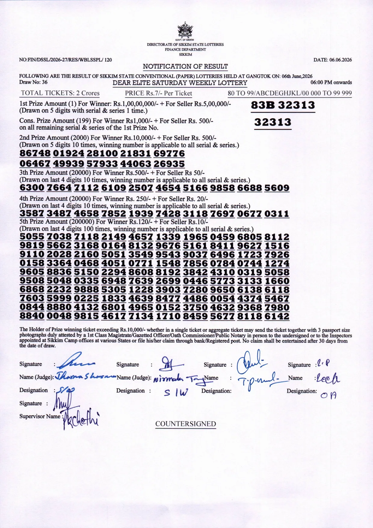 Dear Lottery result 6PM 06.06.2026