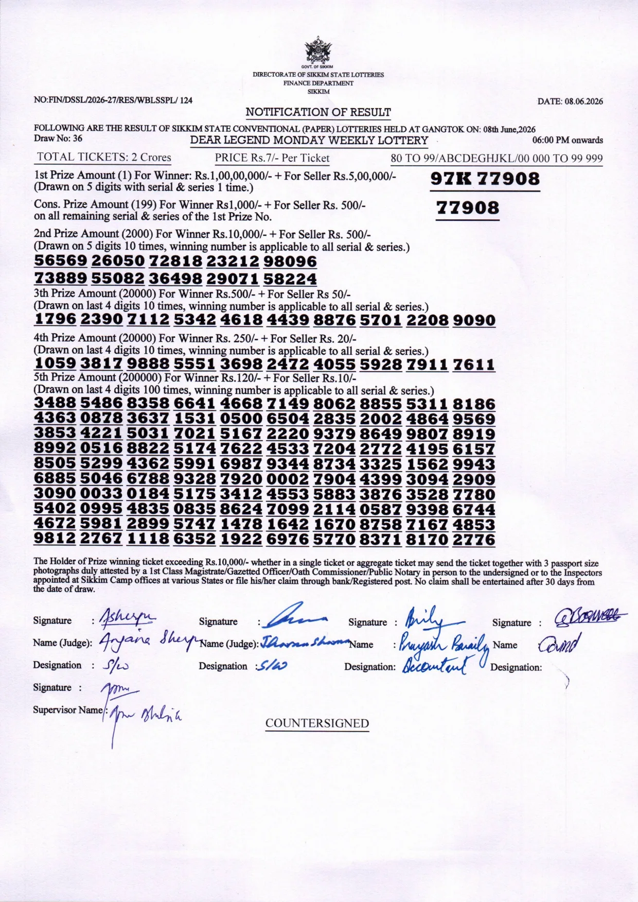 Dear Lottery result 6PM 08.06.2026
