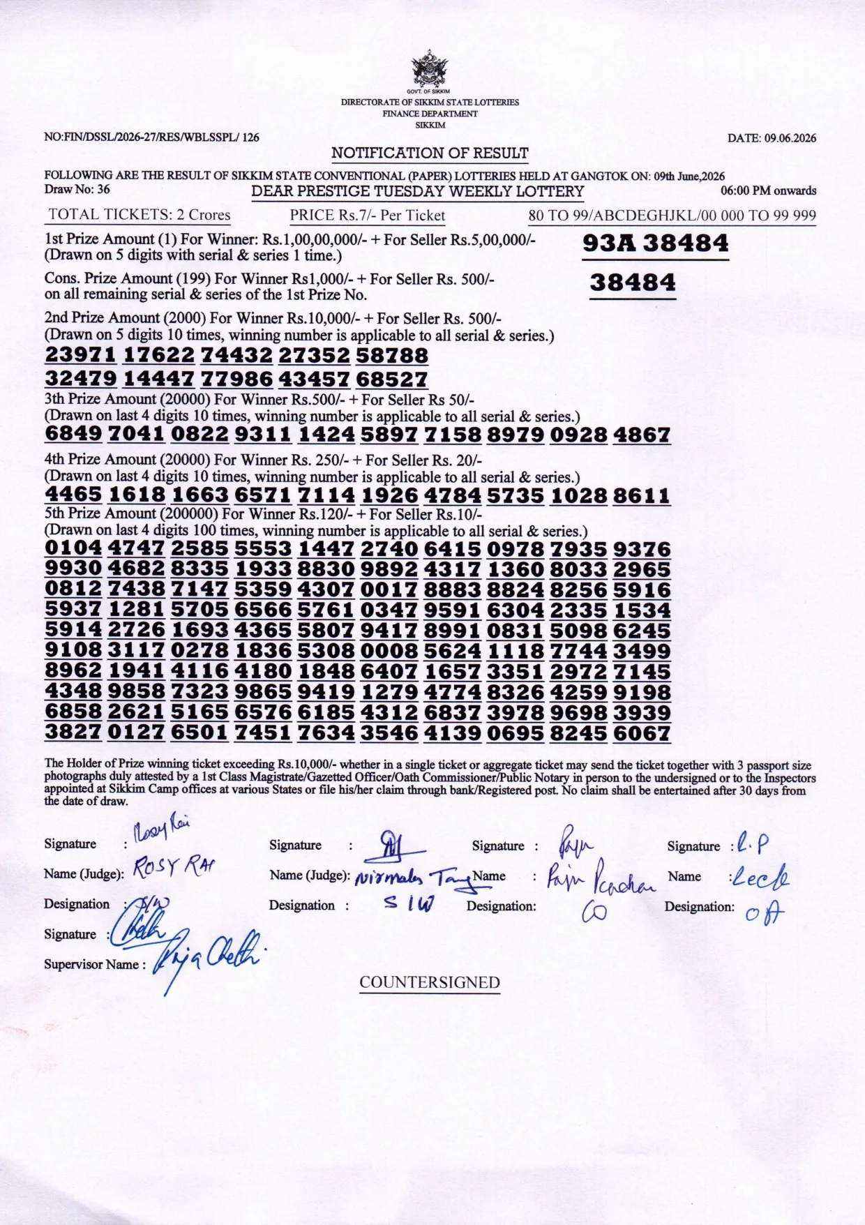 Dear Lottery result 6PM 09.06.2026