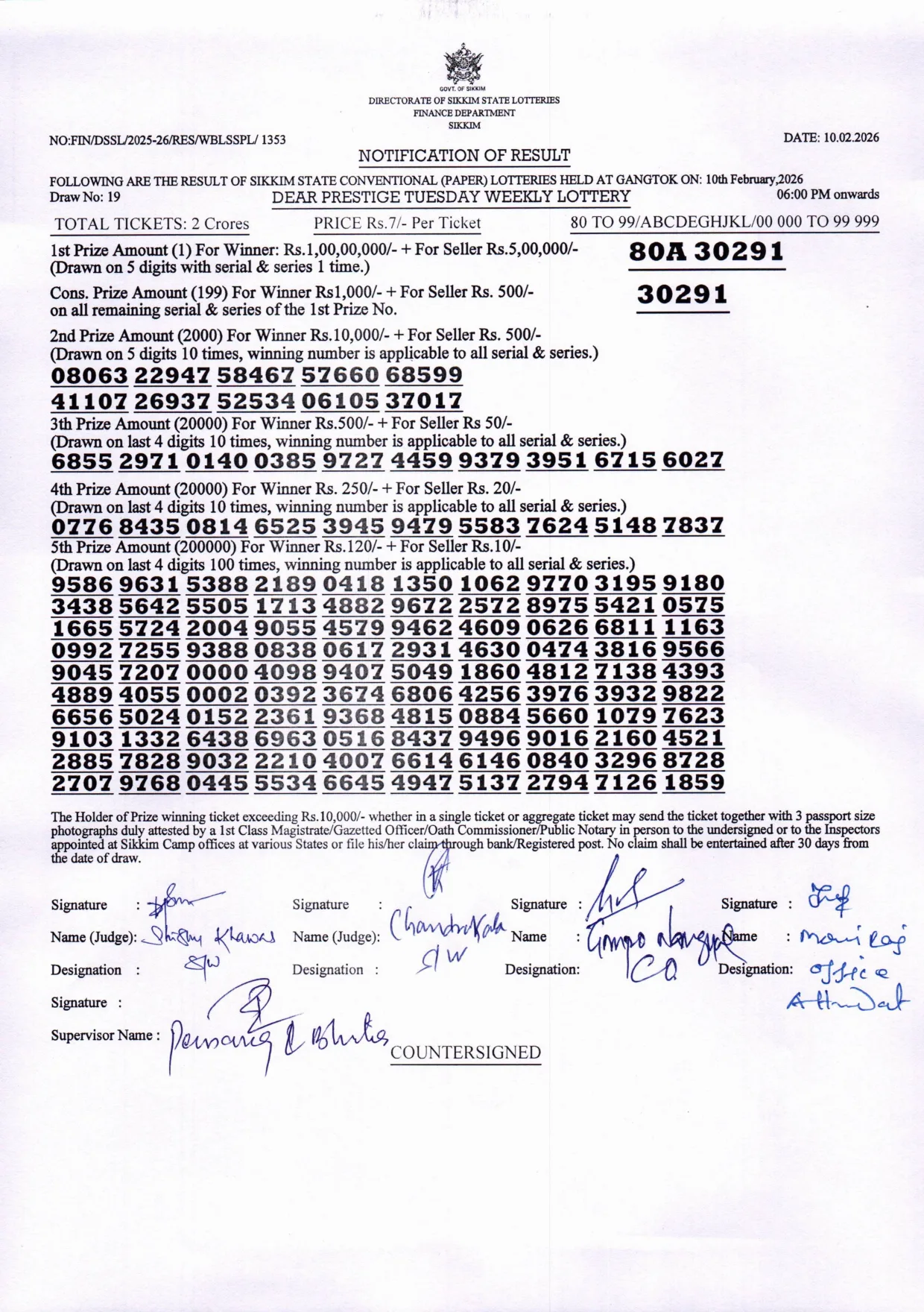 Dear Lottery result 6PM 10.02.2026