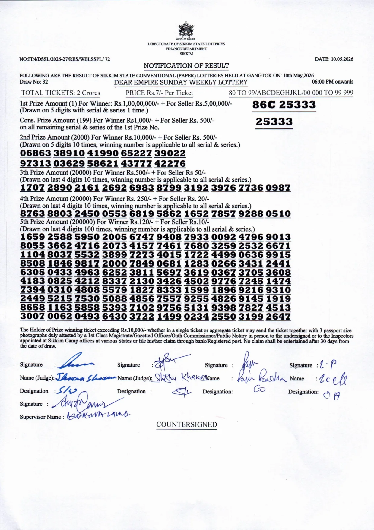 Dear Lottery result 6PM 10.05.2026