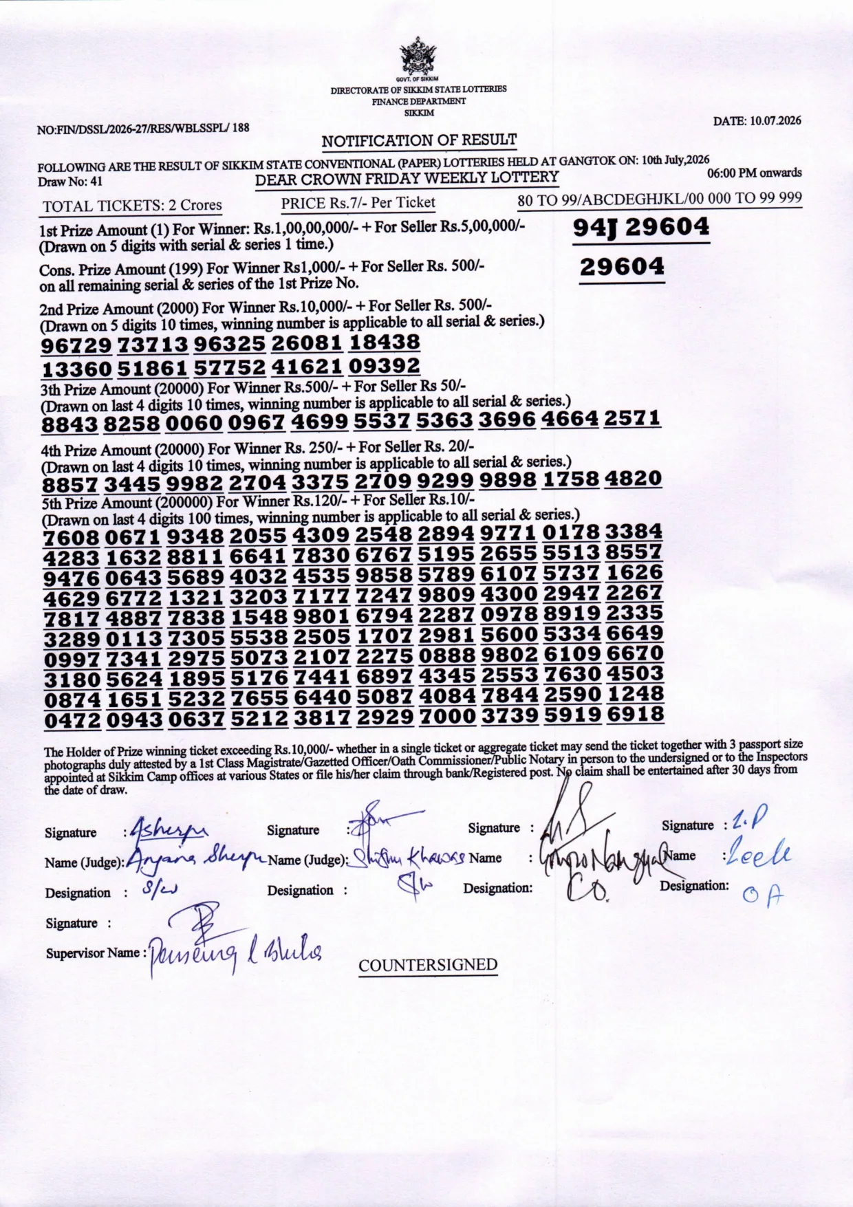 Dear Lottery result 6PM 10.07.2026