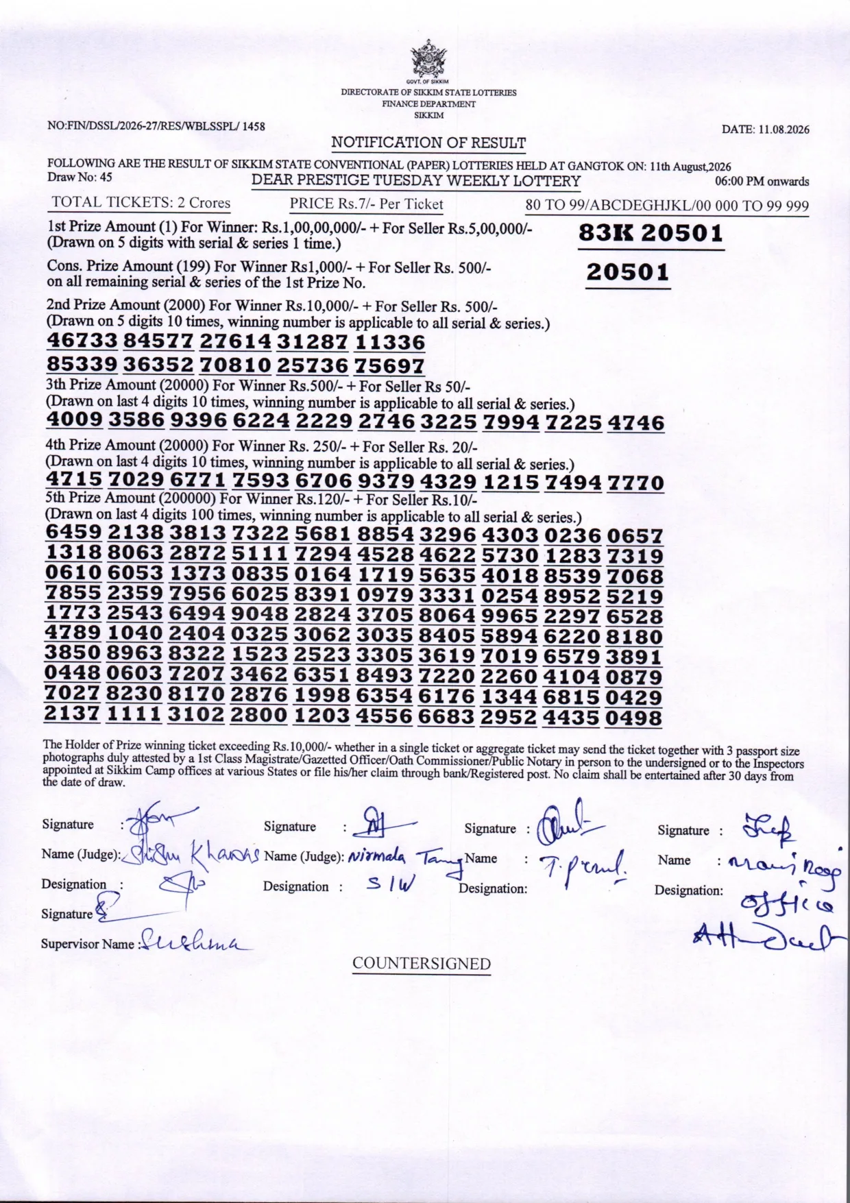Dear Lottery result 6PM 11.08.2026