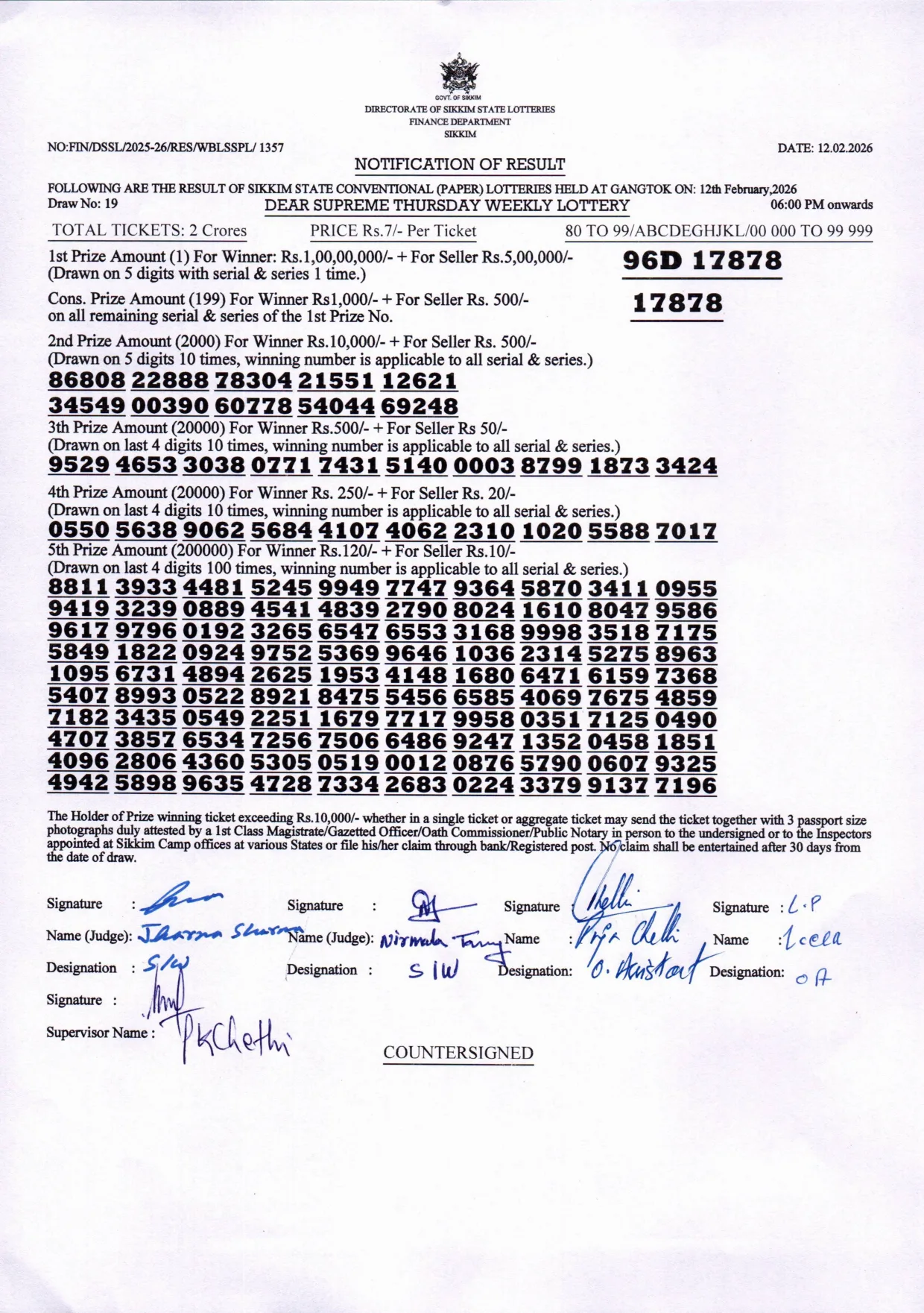 Dear Lottery result 6PM 12.02.2026