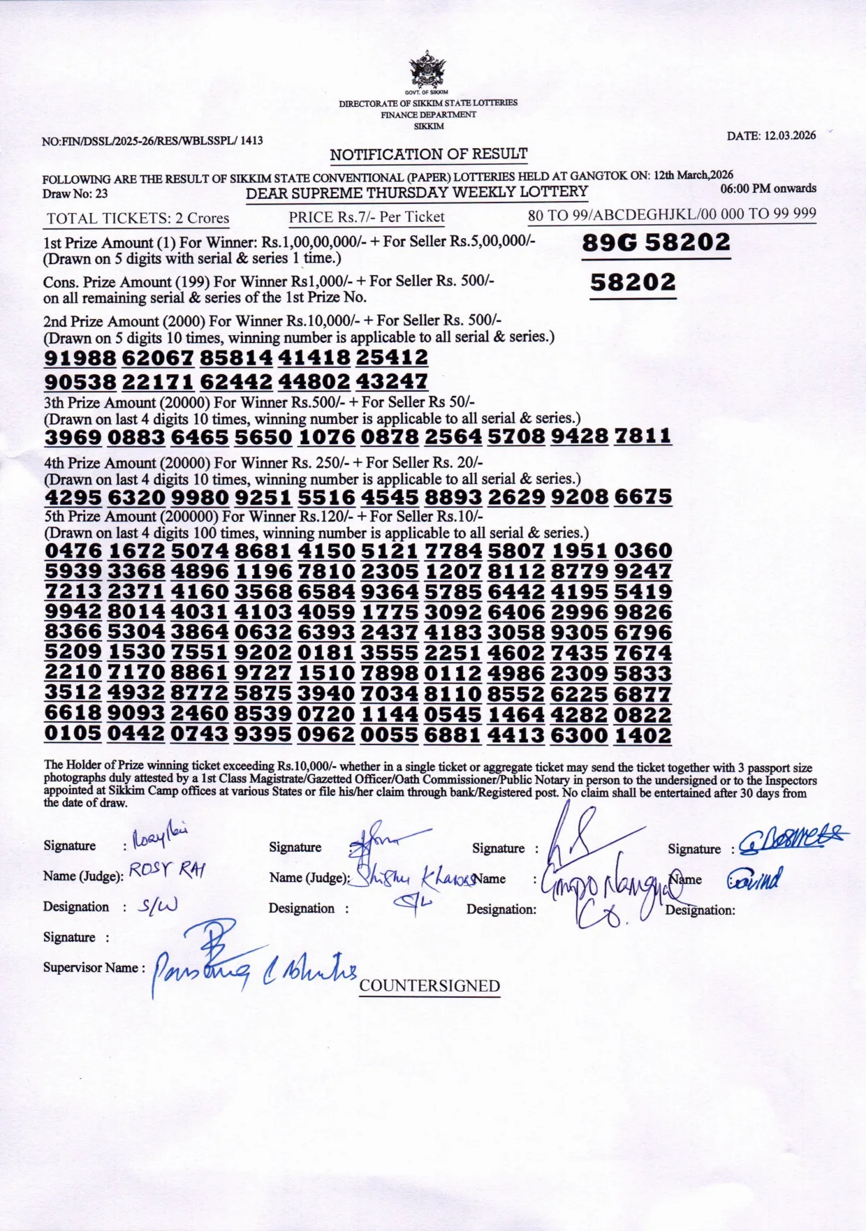 Dear Lottery result 6PM 12.03.2026