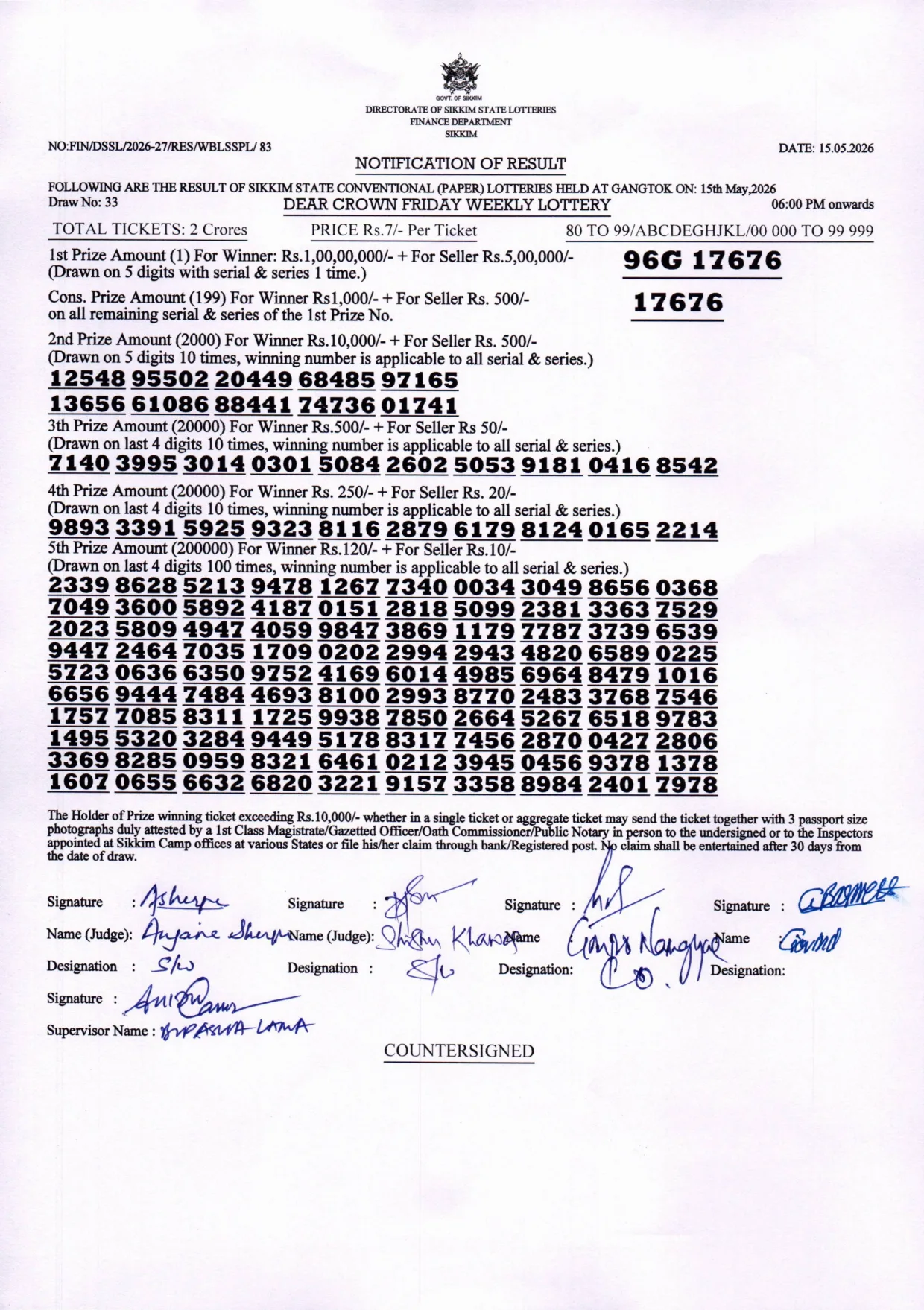 Dear Lottery result 6PM 15.05.2026