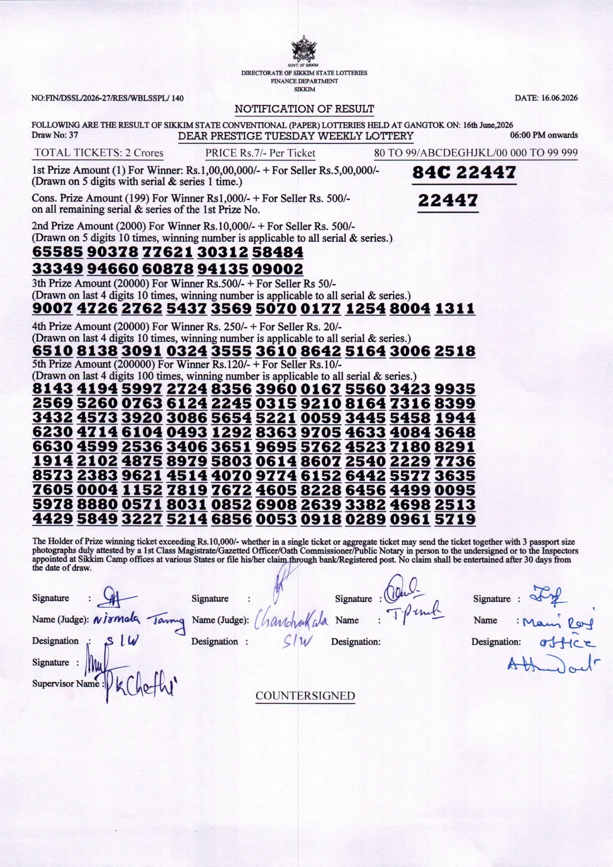 Dear Lottery result 6PM 16.06.2026