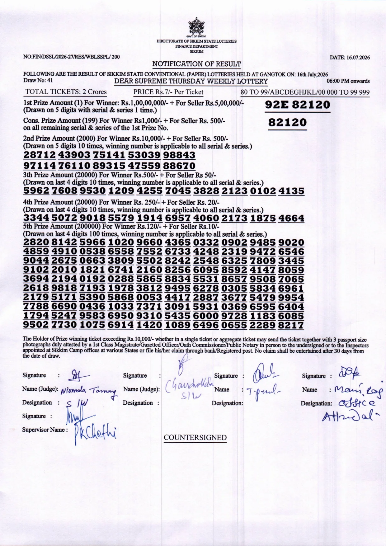 Dear Lottery result 6PM 16.07.2026