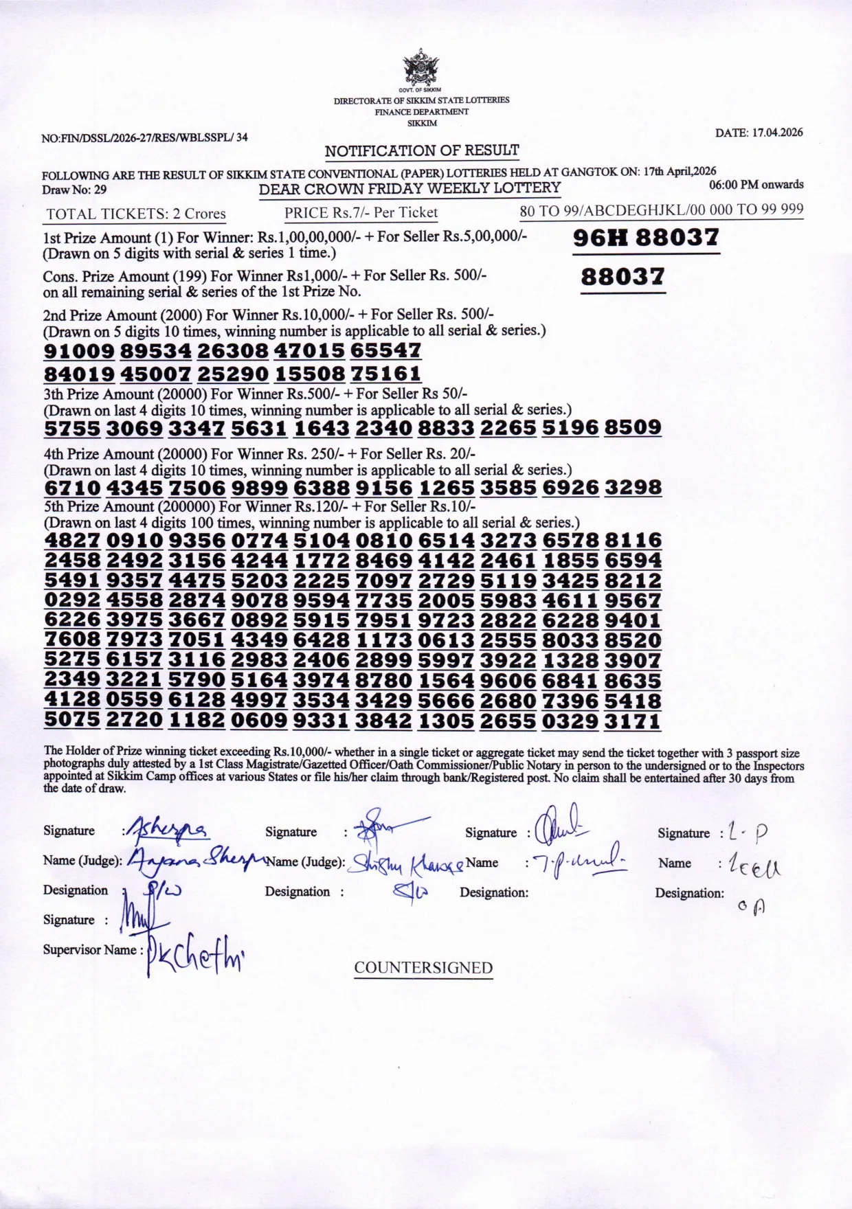 Dear Lottery result 6PM 17.04.2026