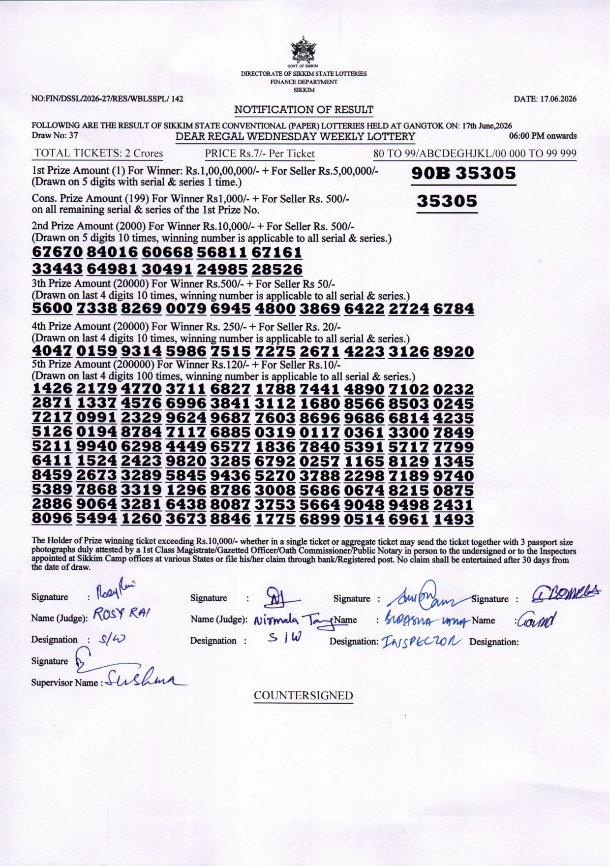 Dear Lottery result 6PM 17.06.2026