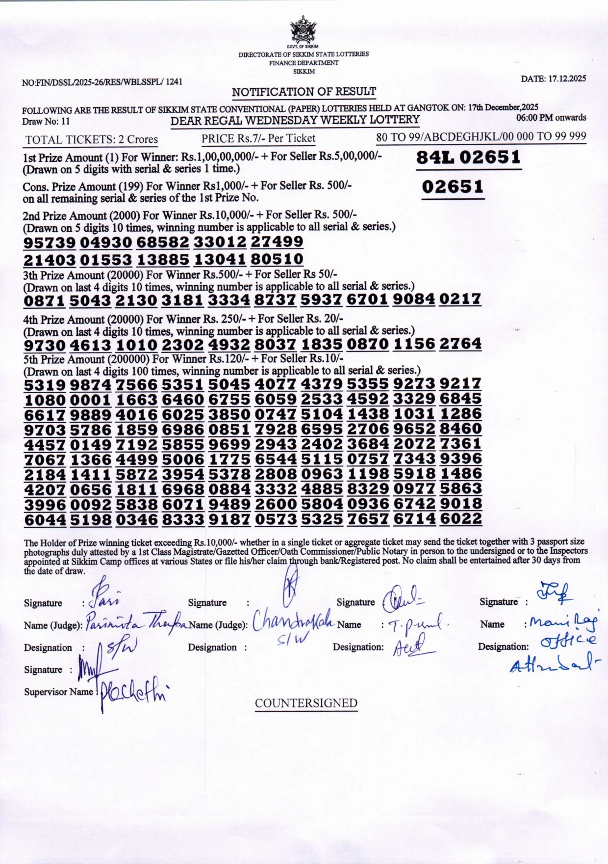 Dear Lottery result 6PM 17.12.2025