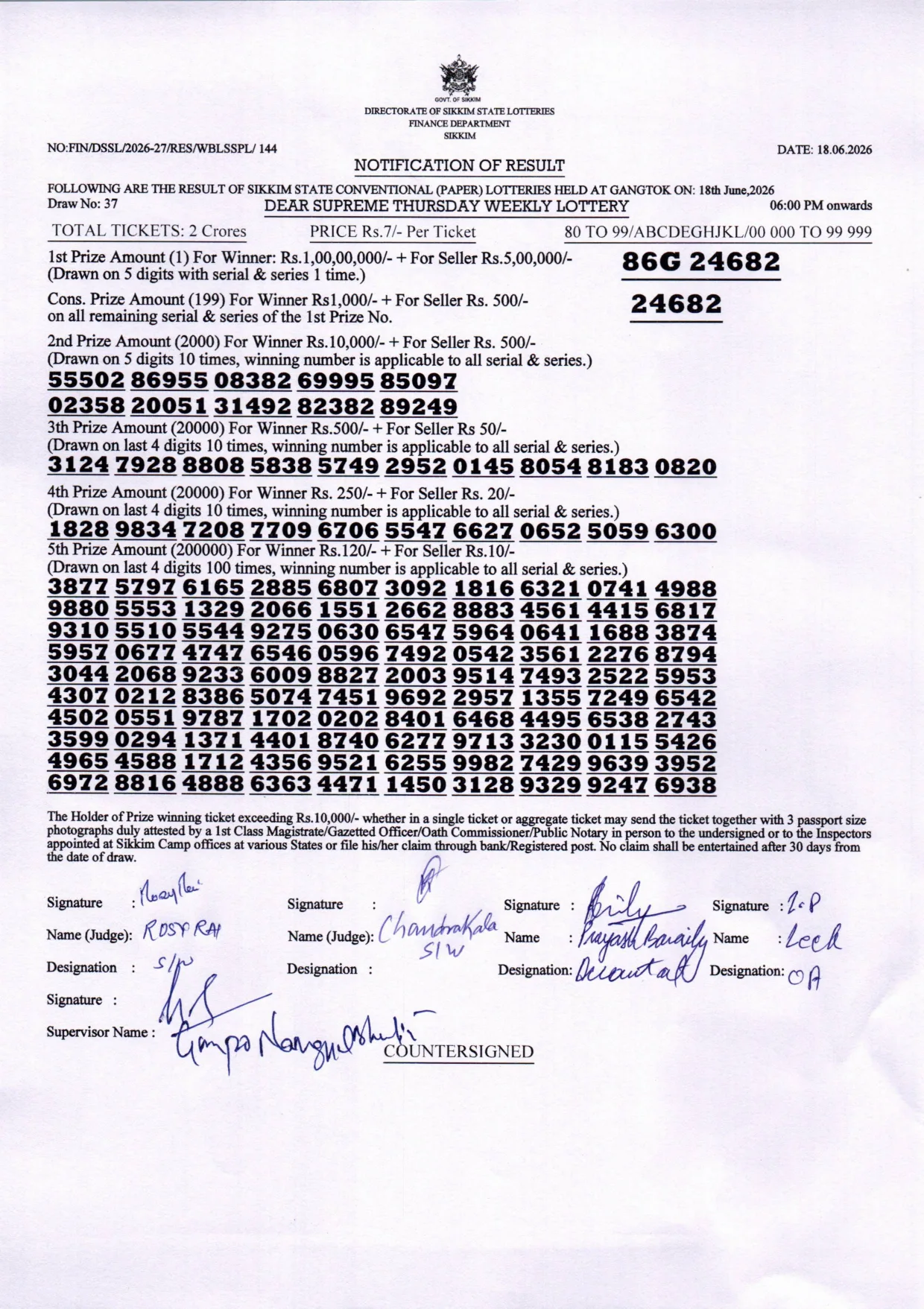 Dear Lottery result 6PM 18.06.2026