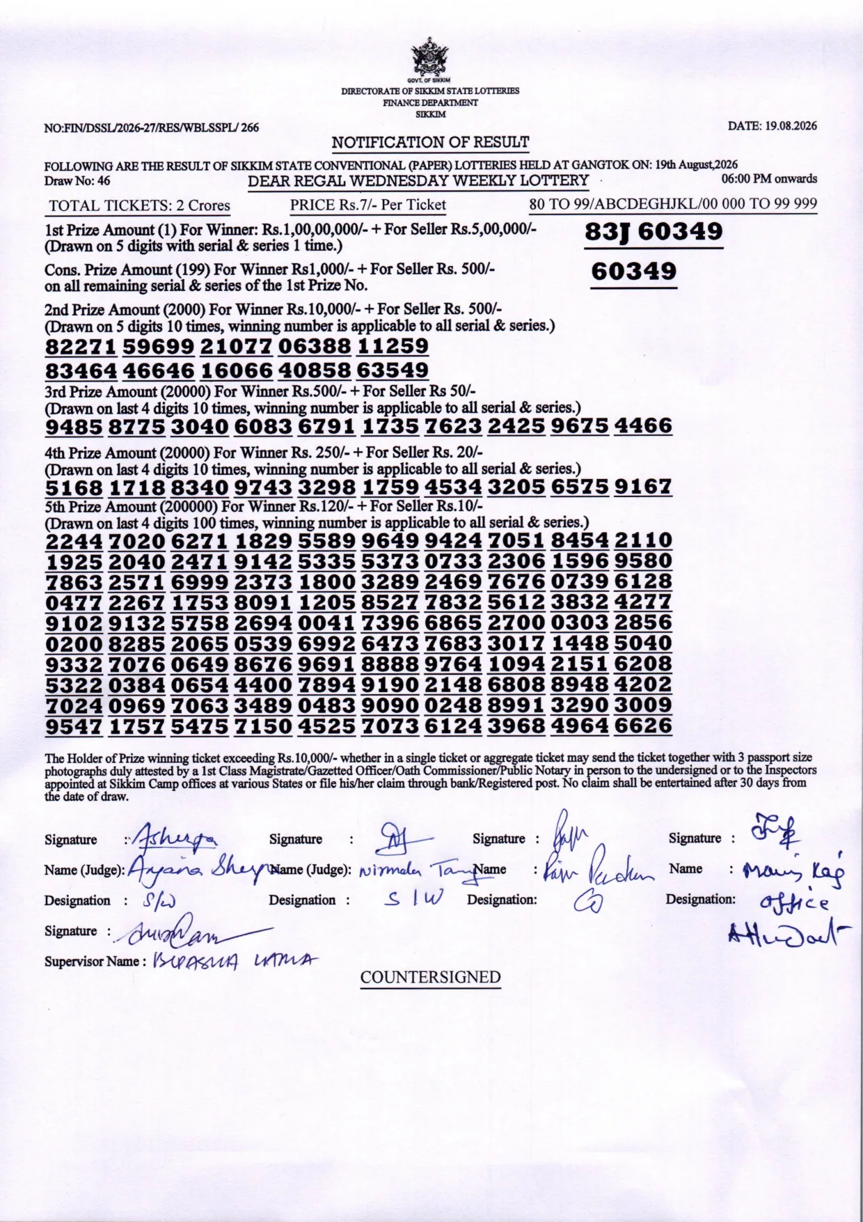 Dear Lottery result 6PM 19.08.2026
