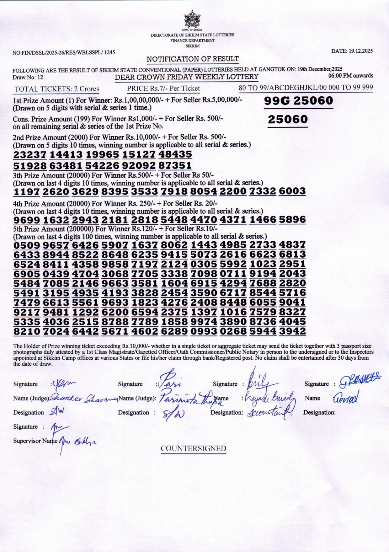 Dear Lottery result 6PM 19.12.2025