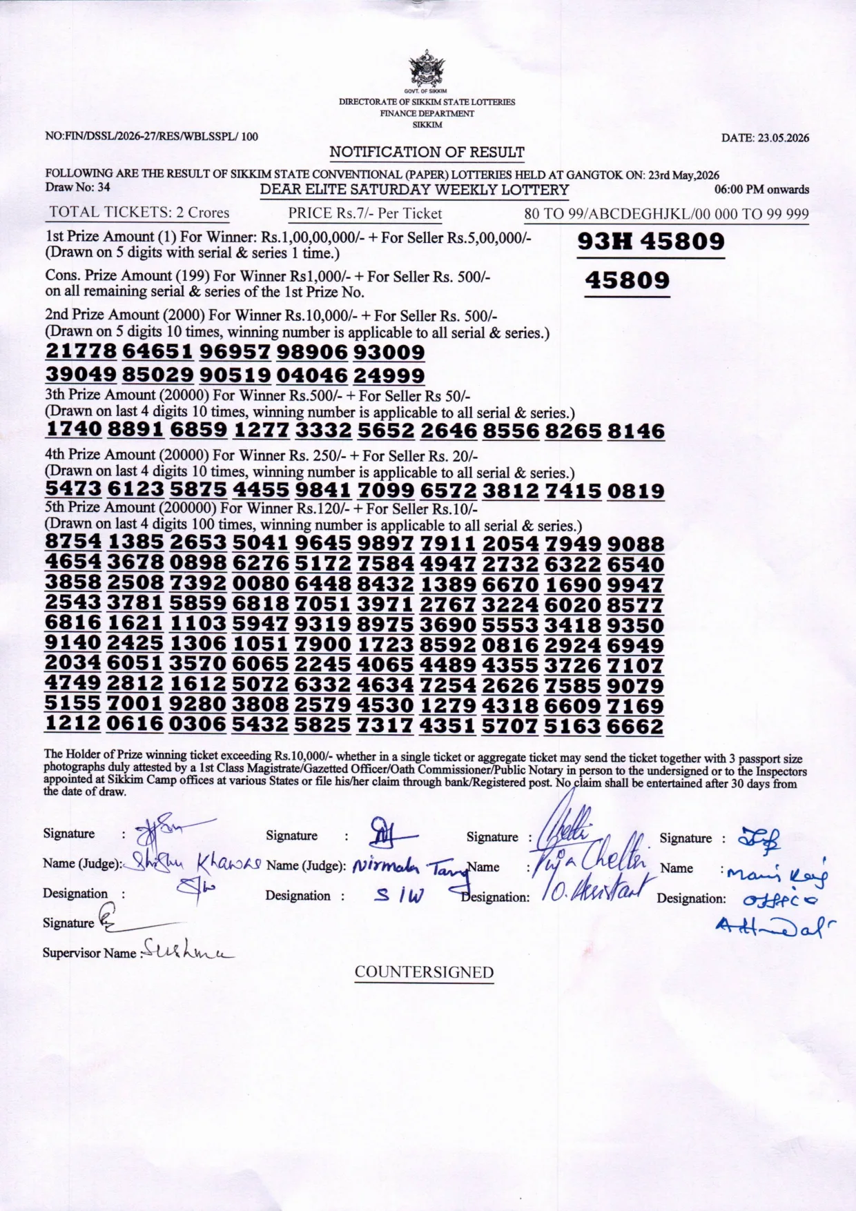 Dear Lottery result 6PM 23.05.2026