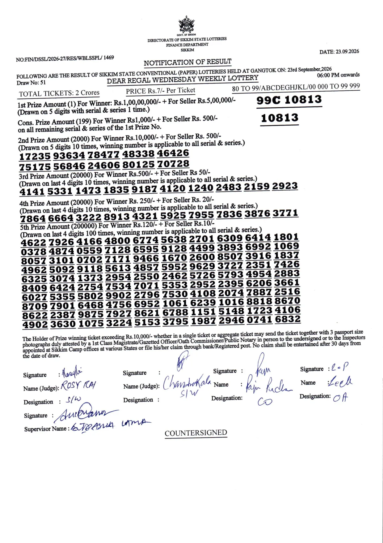 Dear Lottery result 6PM 23.09.2026