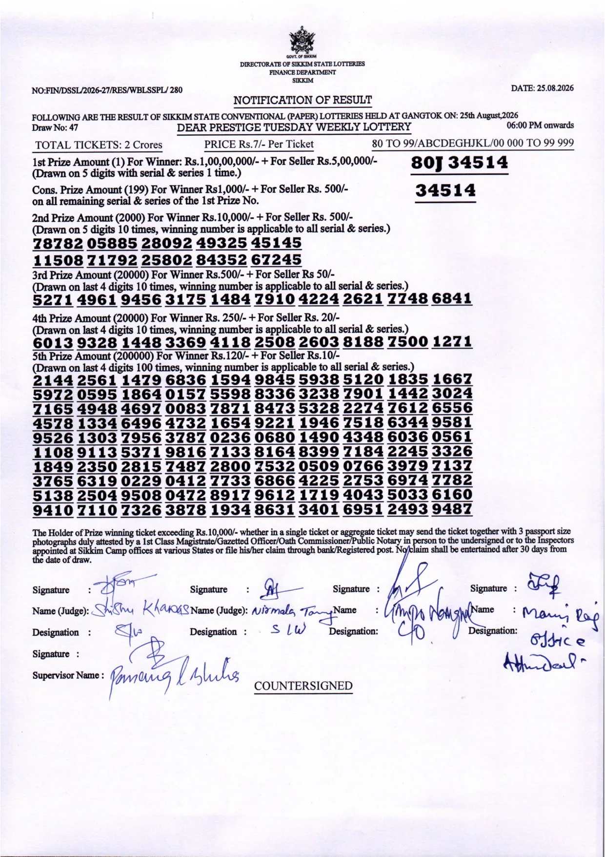 Dear Lottery result 6PM 25.08.2026