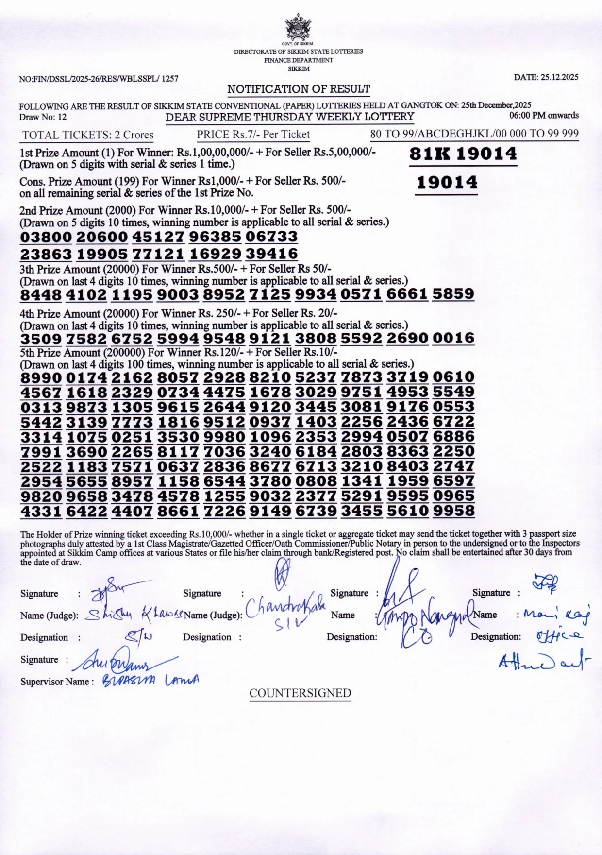 Dear Lottery result 6PM 25.12.2025