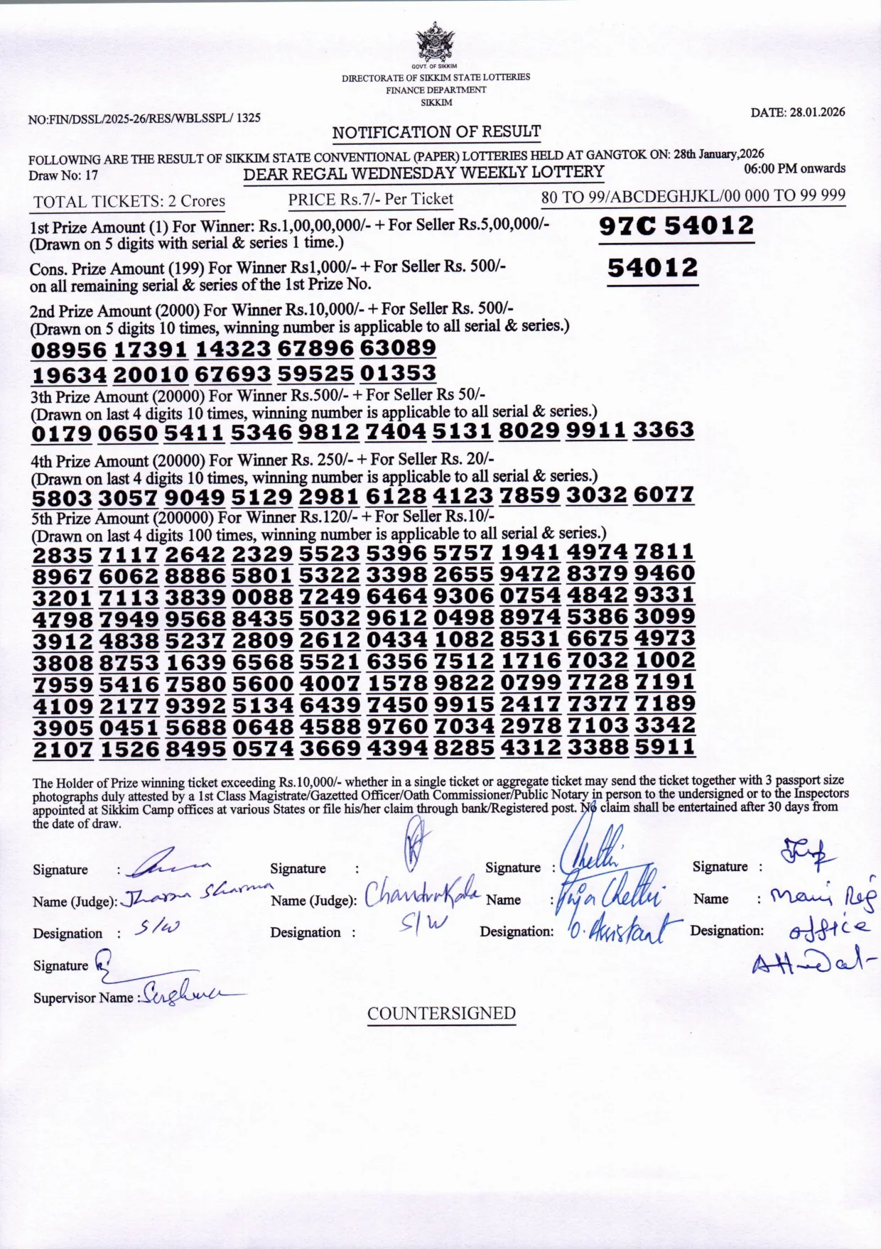 Dear Lottery result 6PM 28.01.2026