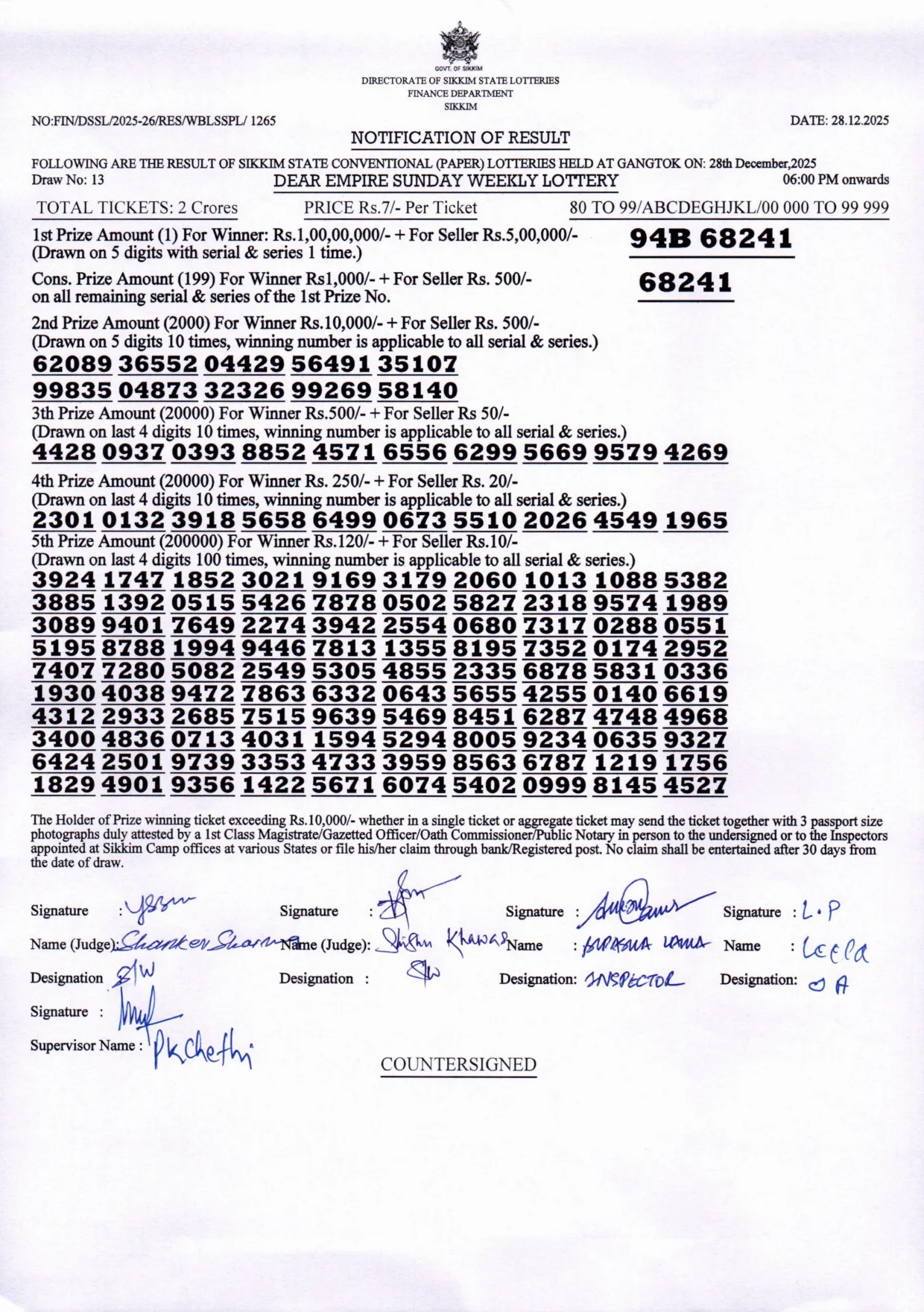 Dear Lottery result 6PM 28.12.2025