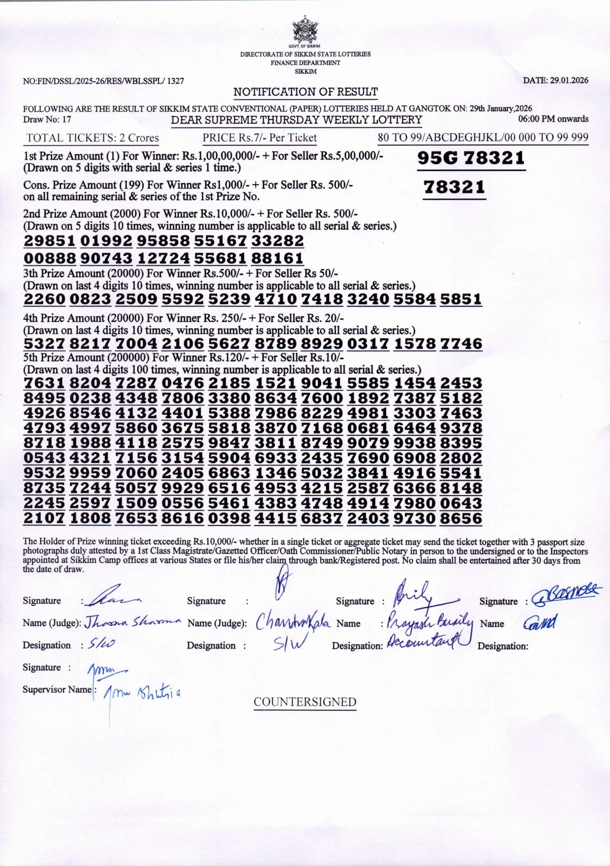 Dear Lottery result 6PM 29.01.2026