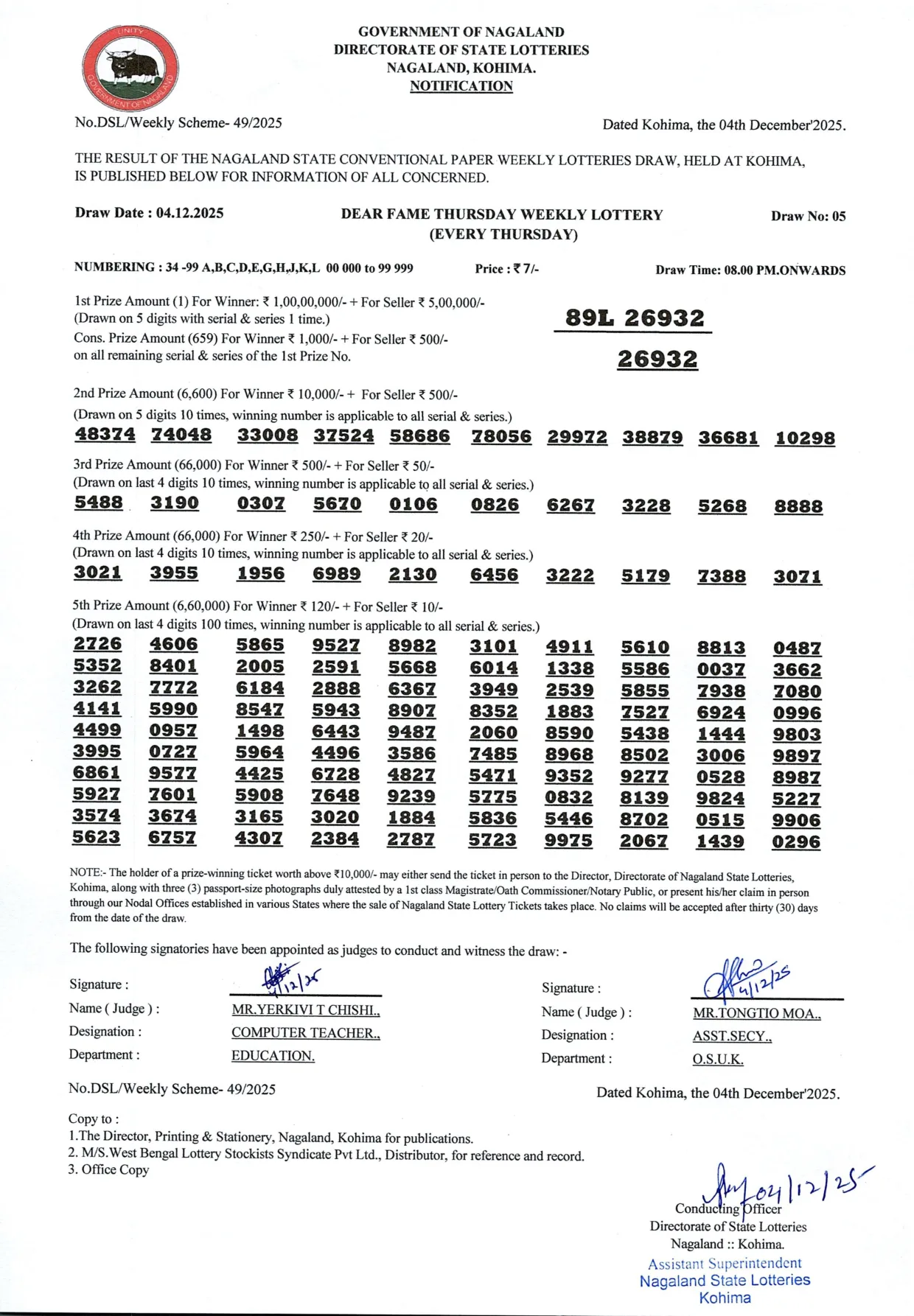 Dear Lottery result 8PM 04.12.2025