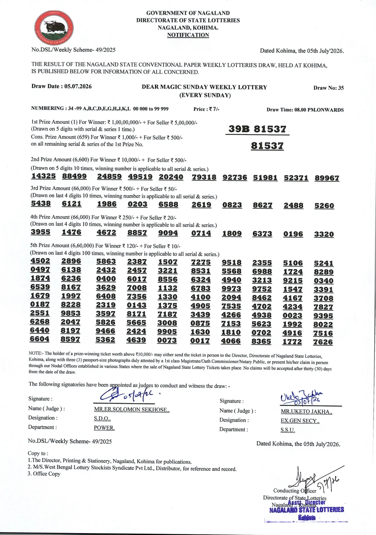 Dear Lottery result 8PM 05.07.2026