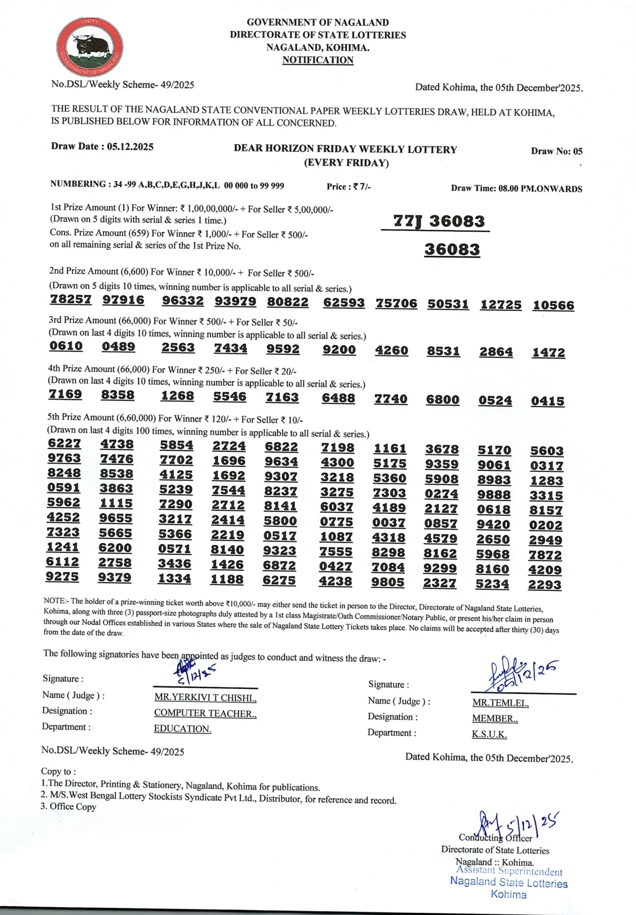 Dear Lottery result 8PM 05.12.2025
