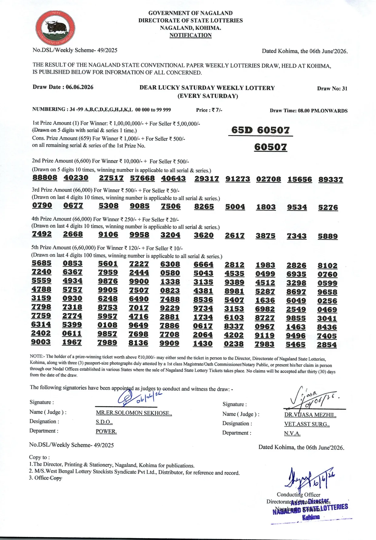 Dear Lottery result 8PM 06.06.2026