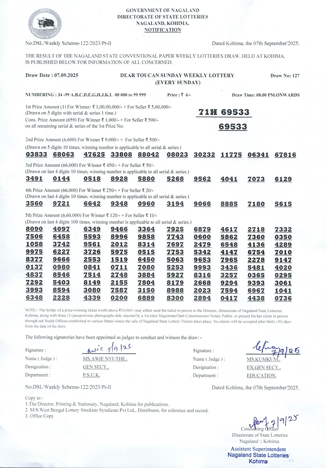Dear Lottery result 8PM 07.09.2025
