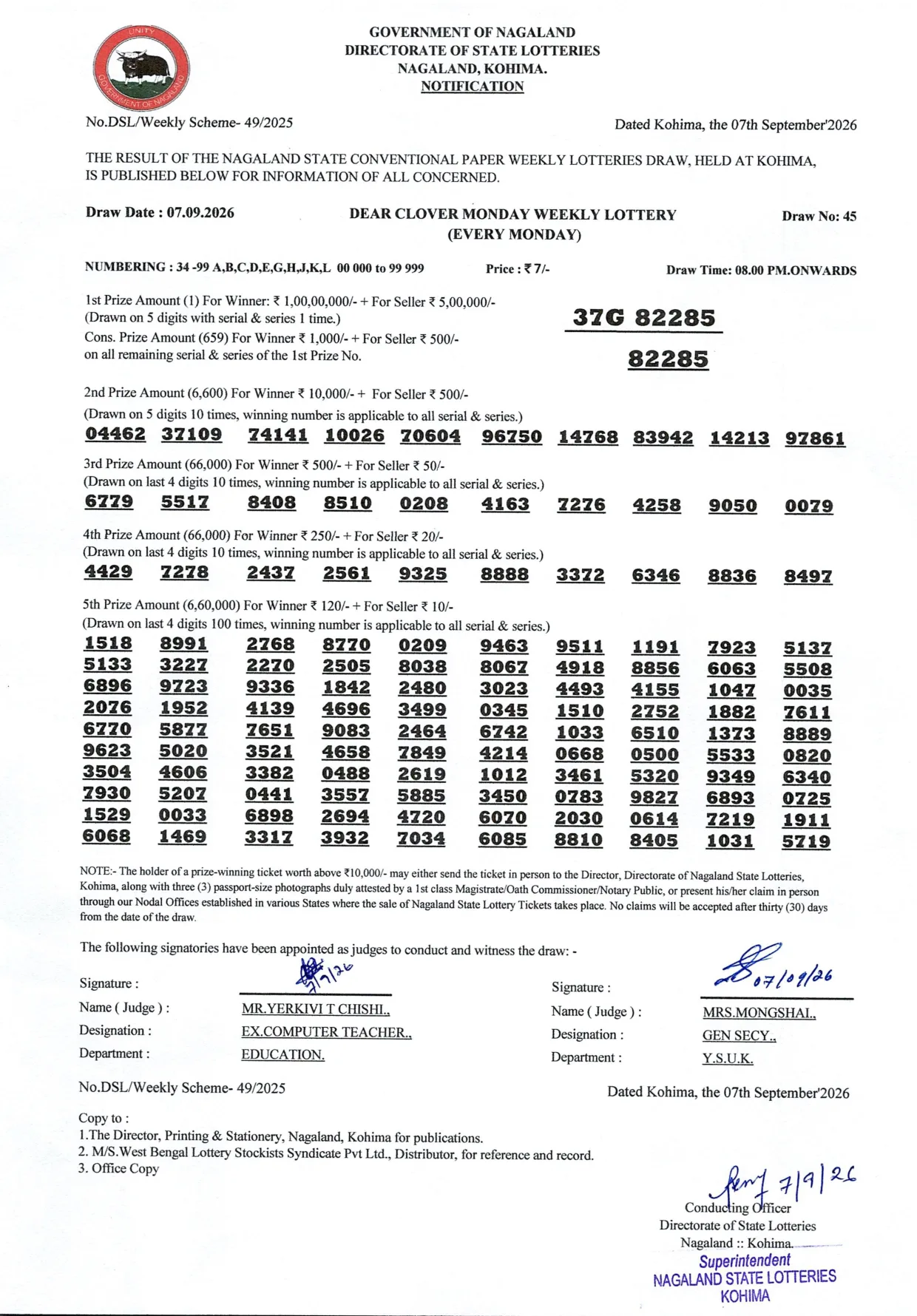 Dear Lottery result 8PM 07.09.2026