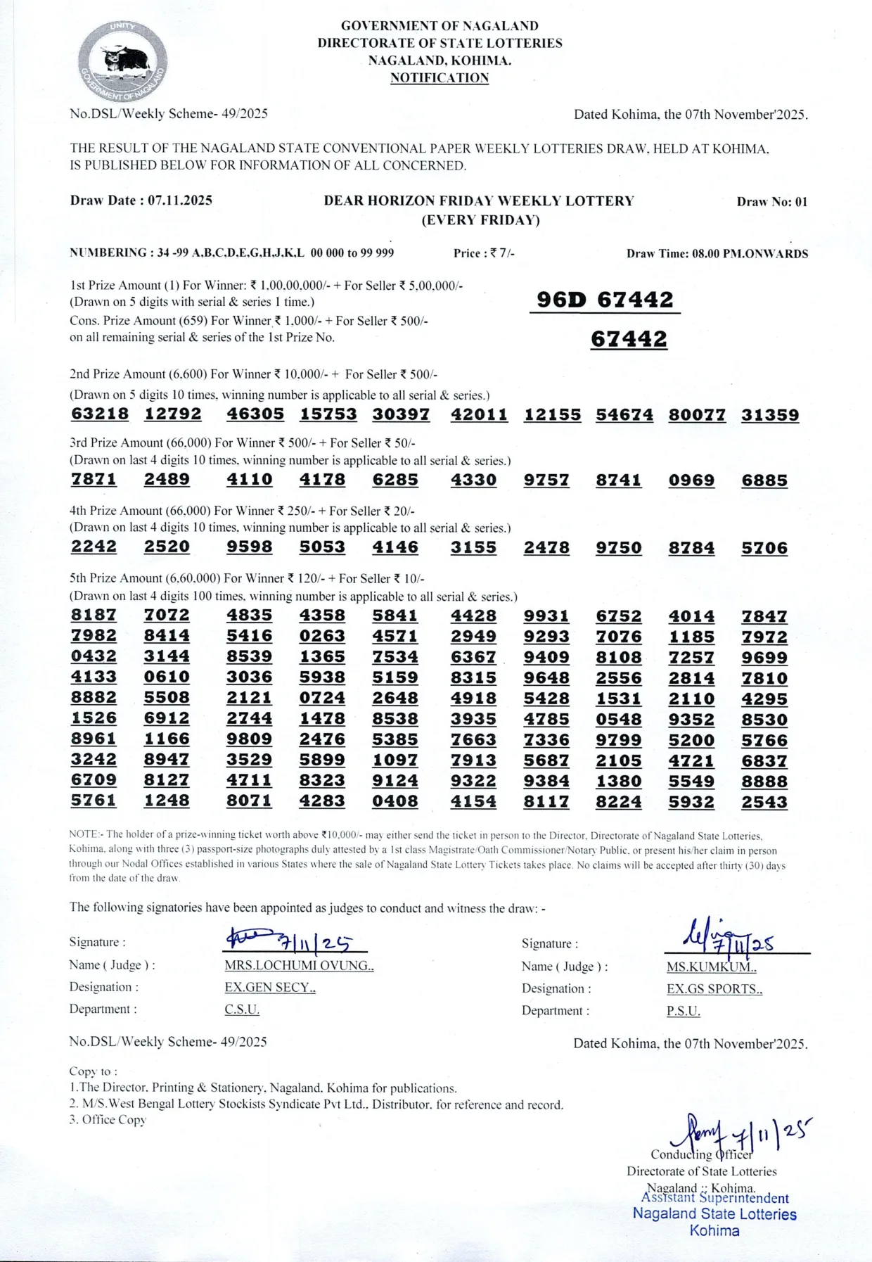 Dear Lottery result 8PM 07.11.2025