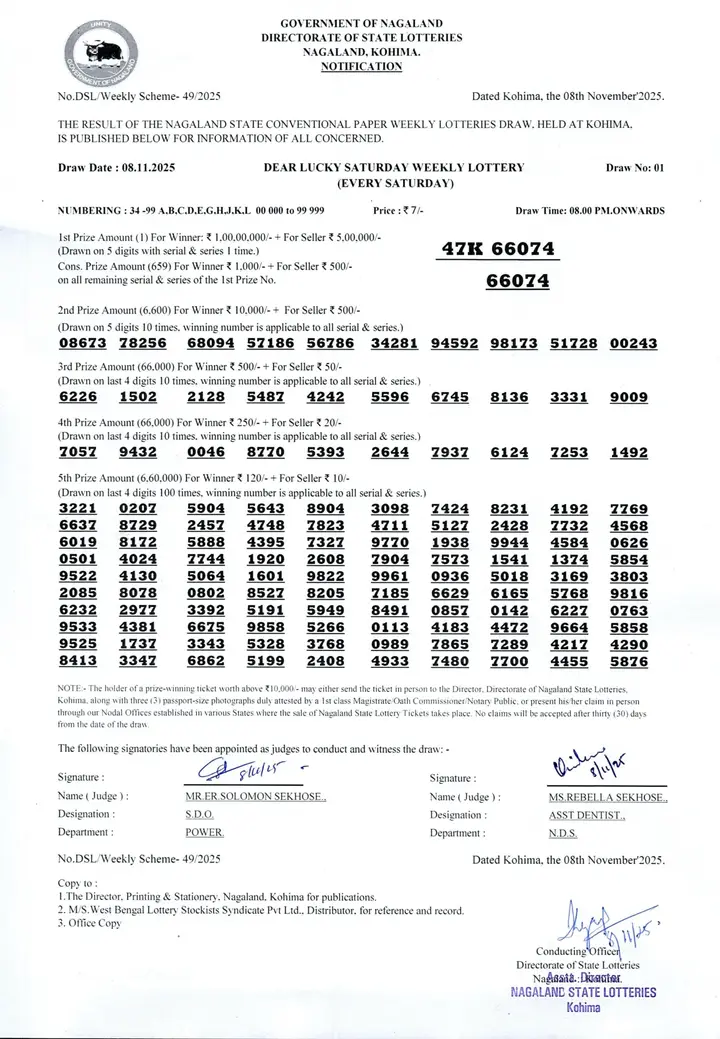 Dear Lottery result 8PM 08.11.2025