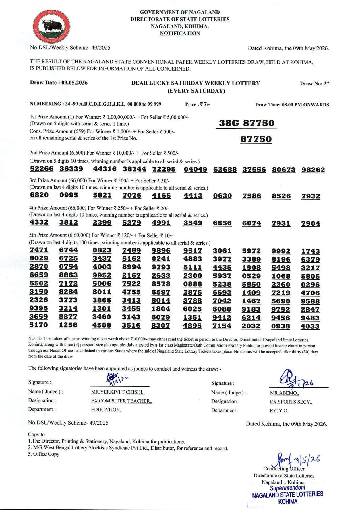 Dear Lottery result 8PM 09.05.2026