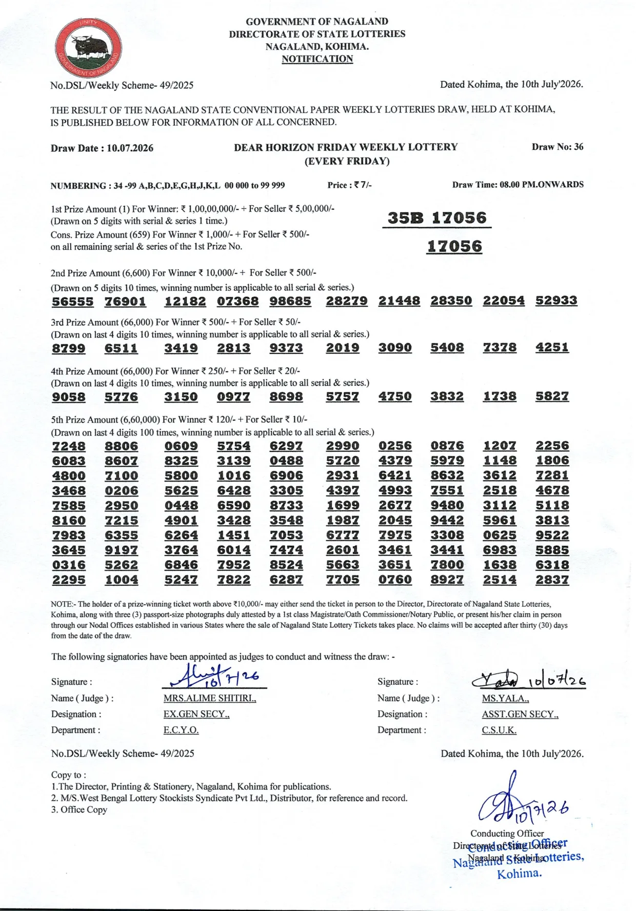 Dear Lottery result 8PM 10.07.2026