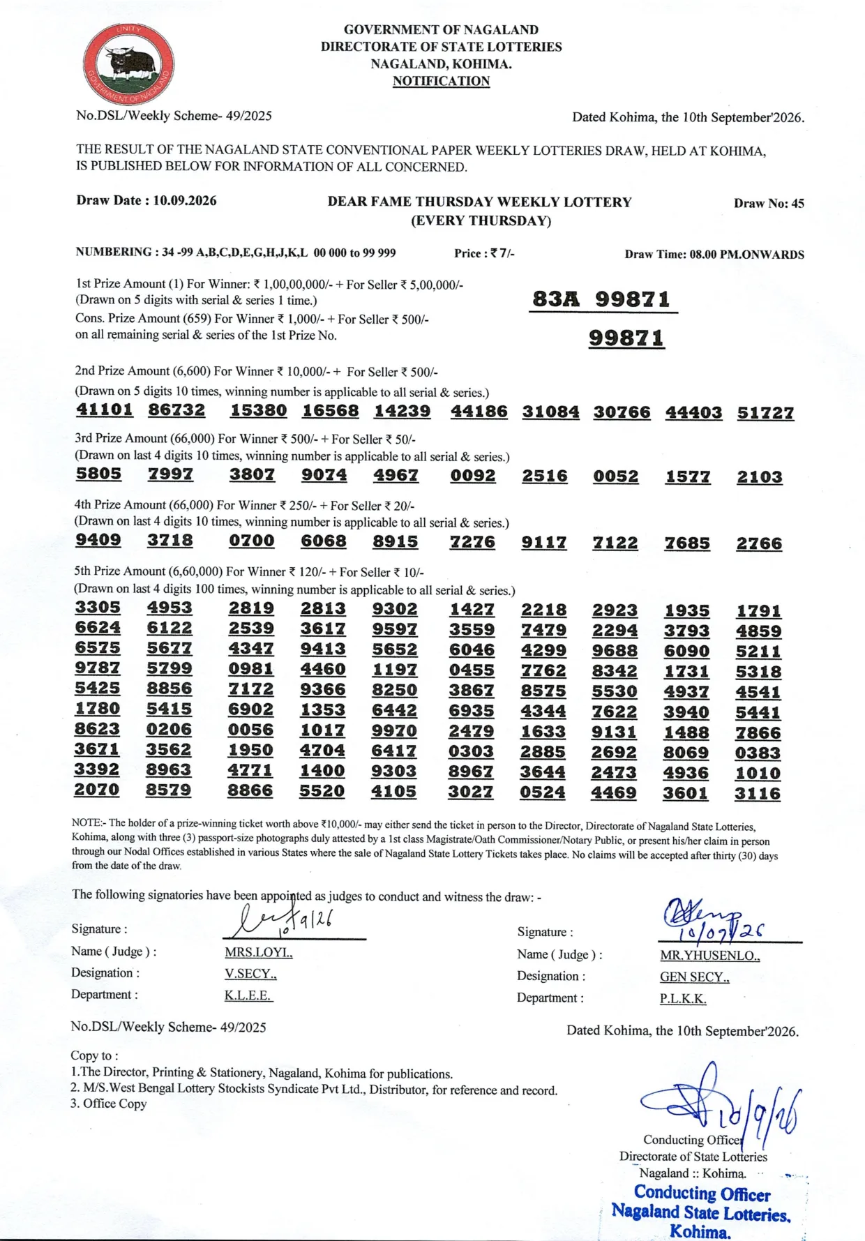 Dear Lottery result 8PM 10.09.2026