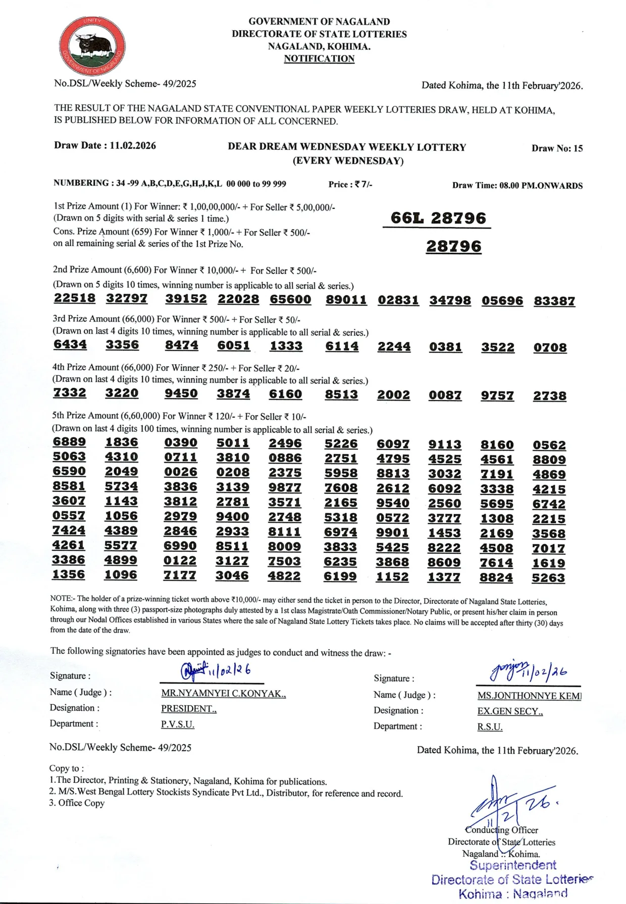 Dear Lottery result 8PM 11.02.2026