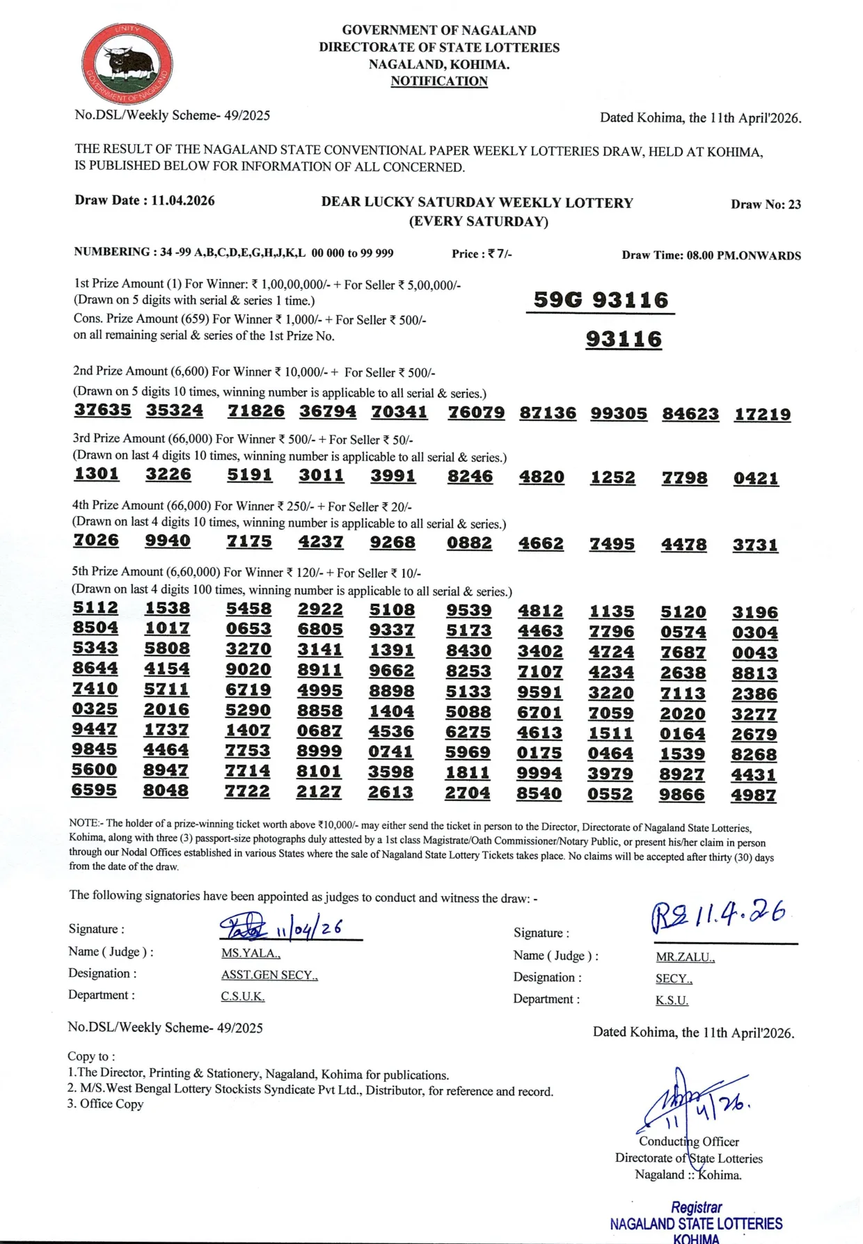 Dear Lottery result 8PM 11.04.2026